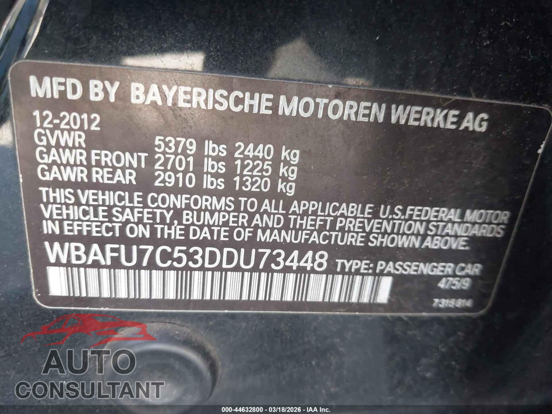 BMW 535I 2013 - WBAFU7C53DDU73448