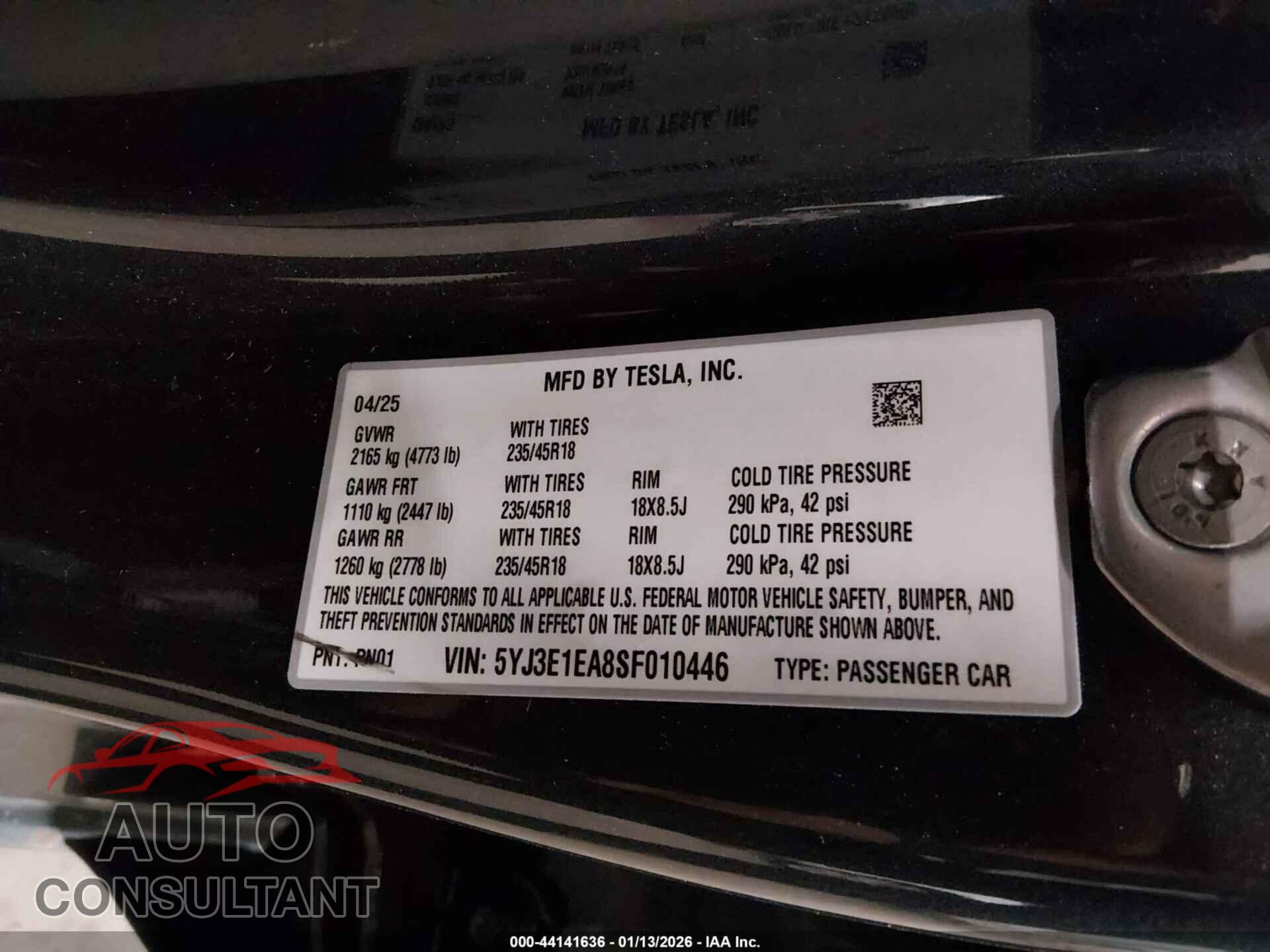 TESLA MODEL 3 2025 - 5YJ3E1EA8SF010446