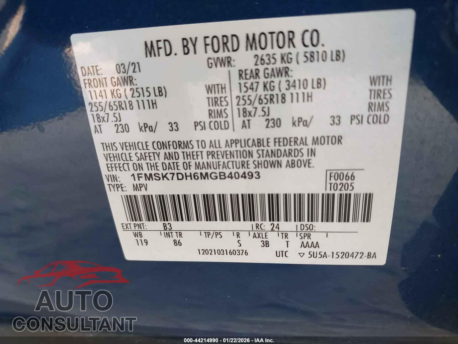 FORD EXPLORER 2021 - 1FMSK7DH6MGB40493