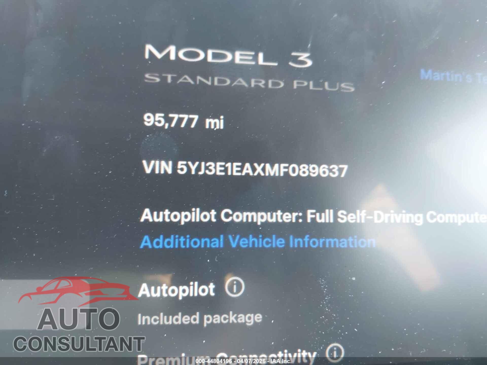 TESLA MODEL 3 2021 - 5YJ3E1EAXMF089637