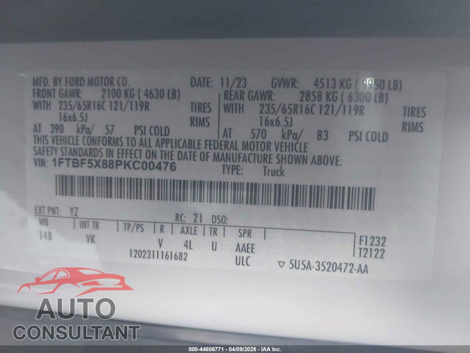 FORD TRANSIT-350 2023 - 1FTBF5X88PKC00476
