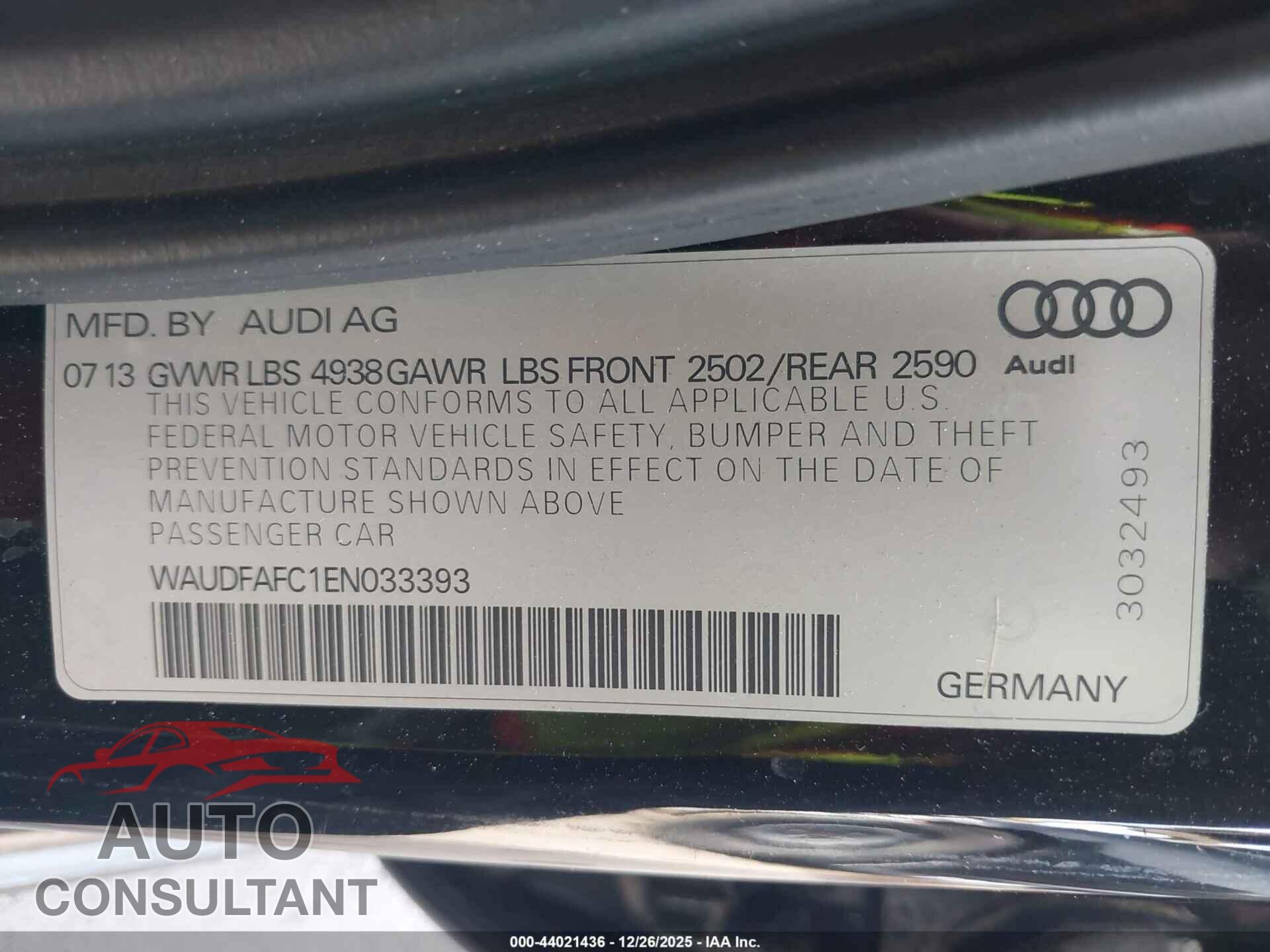 AUDI A6 2014 - WAUDFAFC1EN033393