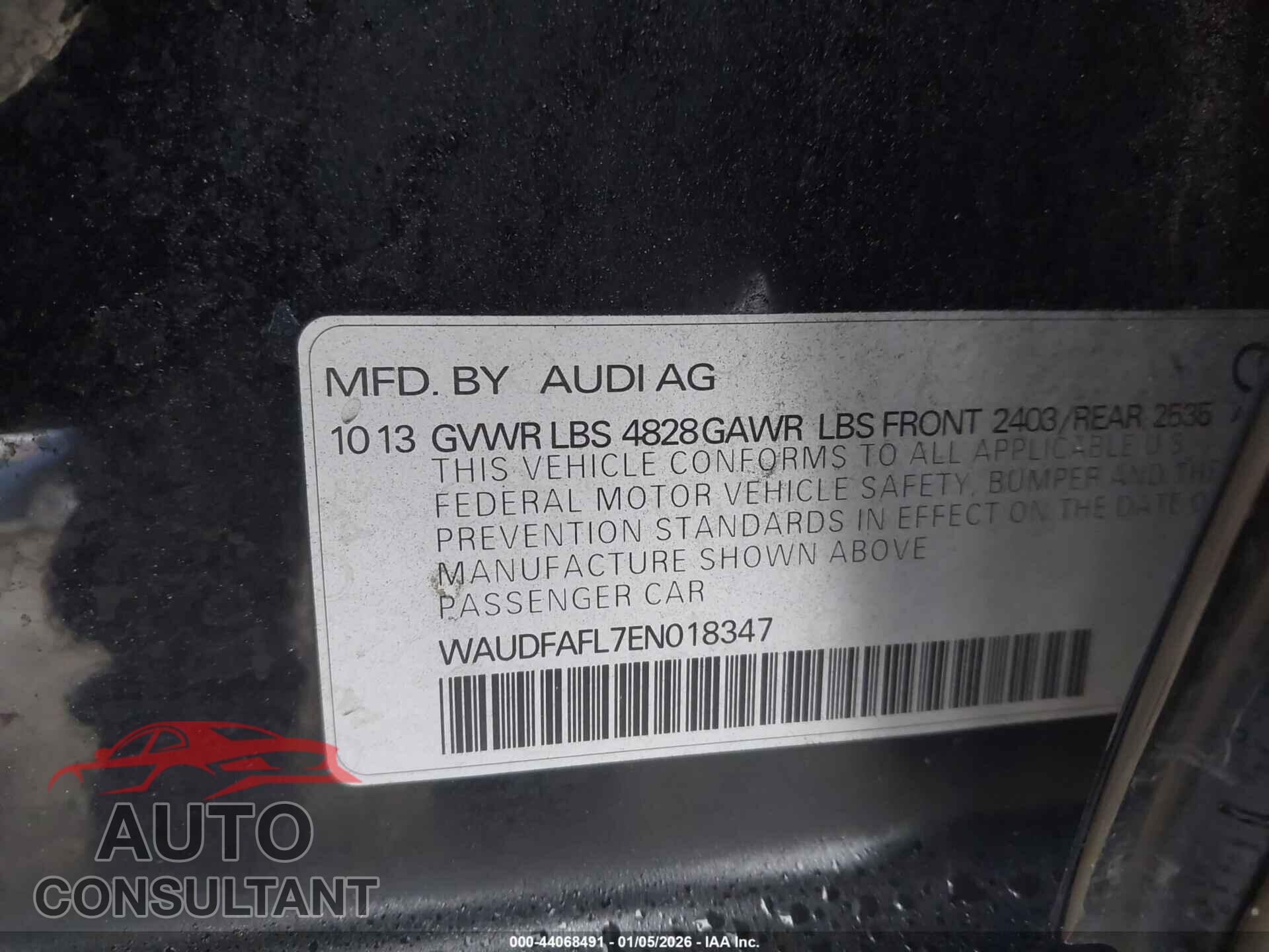 AUDI A4 2014 - WAUDFAFL7EN018347
