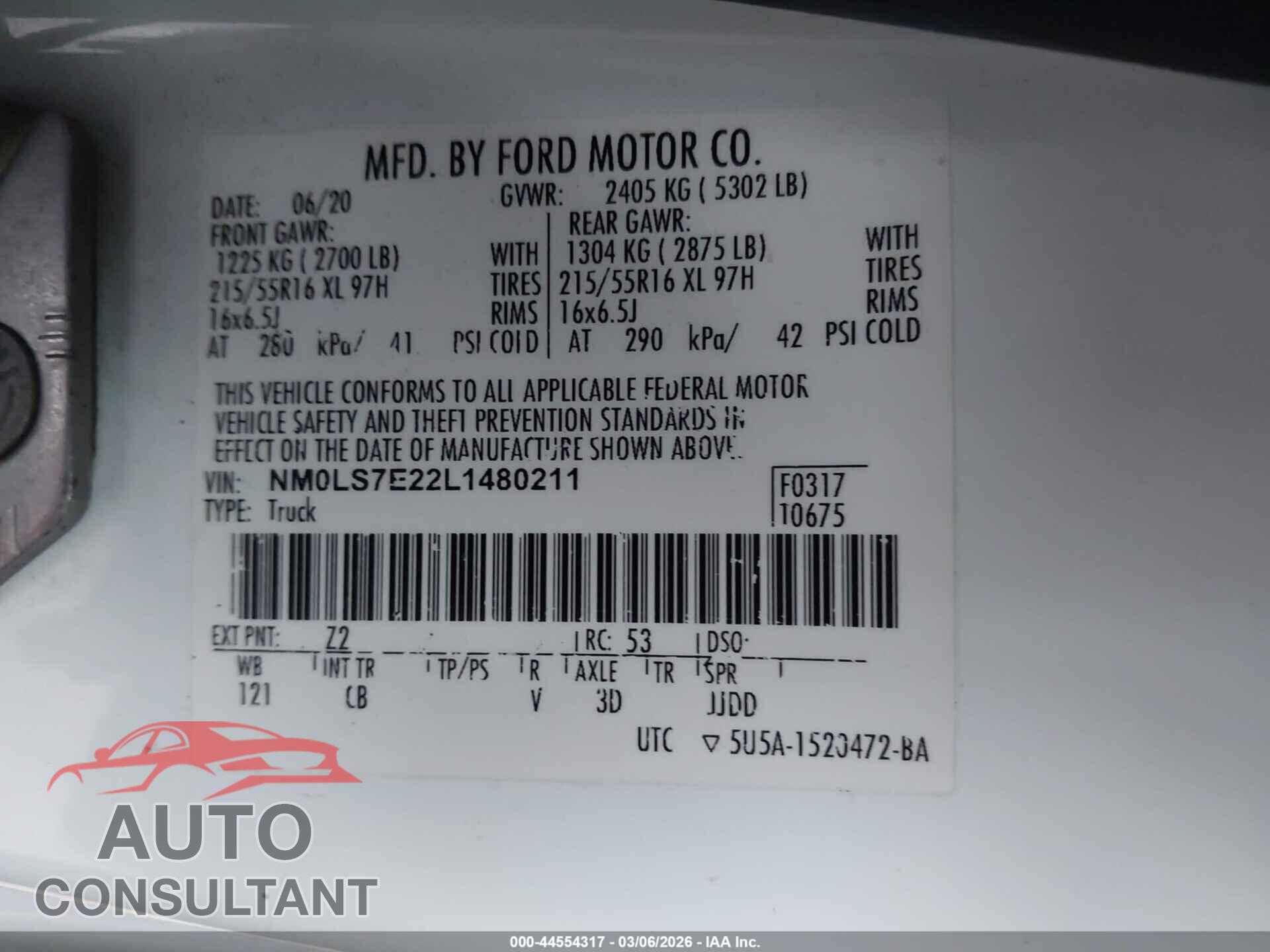 FORD TRANSIT CONNECT 2020 - NM0LS7E22L1480211