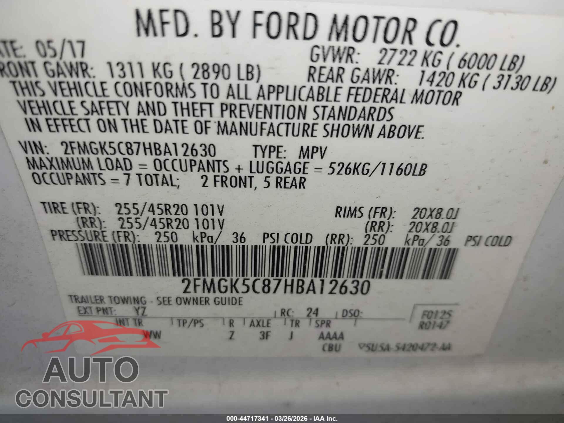 FORD FLEX 2017 - 2FMGK5C87HBA12630