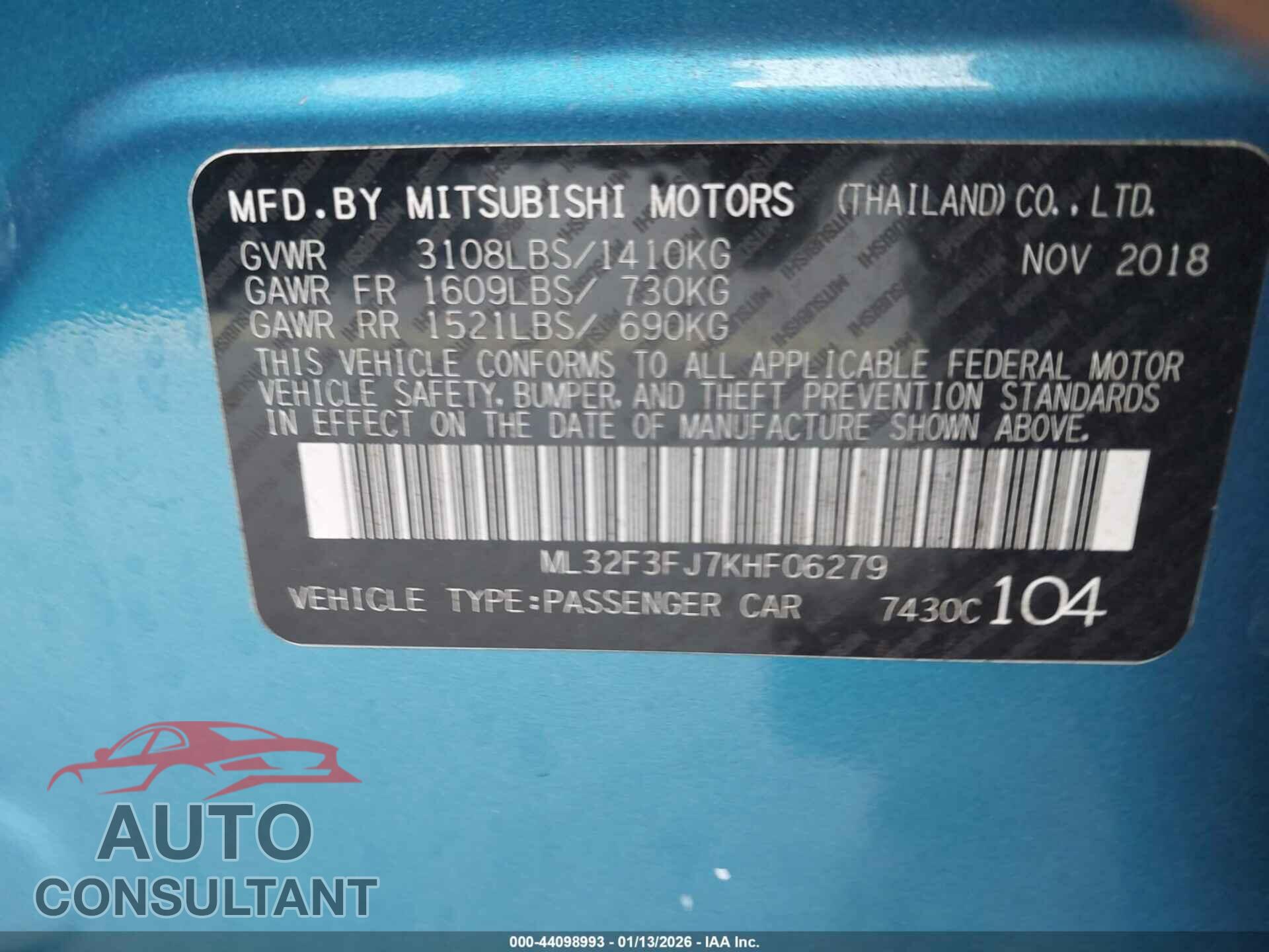 MITSUBISHI MIRAGE G4 2019 - ML32F3FJ7KHF06279