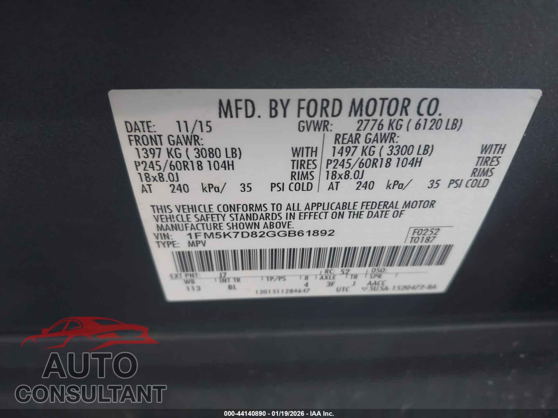 FORD EXPLORER 2016 - 1FM5K7D82GGB61892