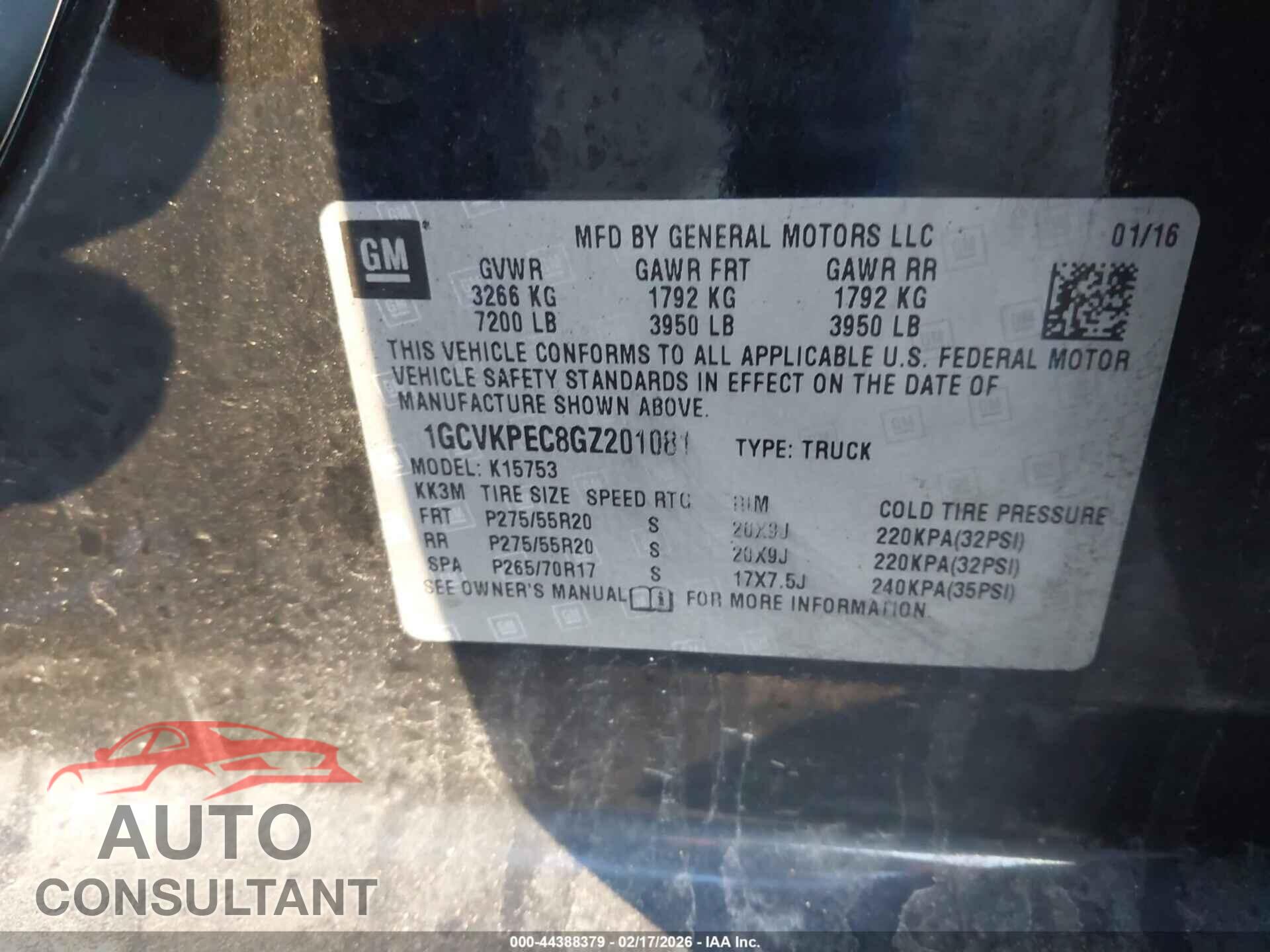 CHEVROLET SILVERADO 1500 2016 - 1GCVKPEC8GZ201081