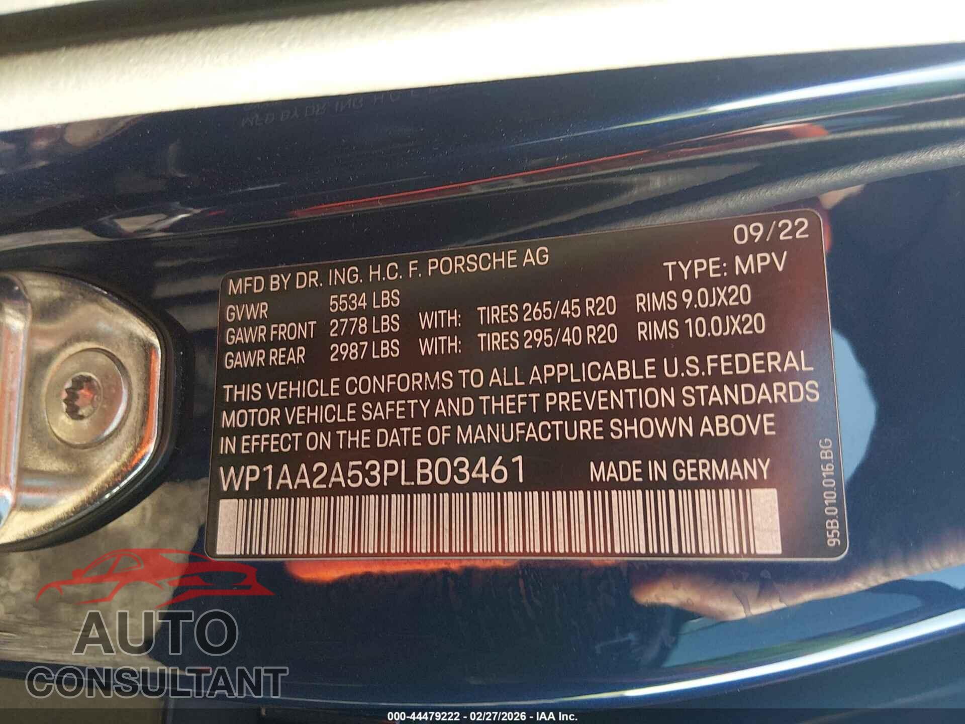 PORSCHE MACAN 2023 - WP1AA2A53PLB03461