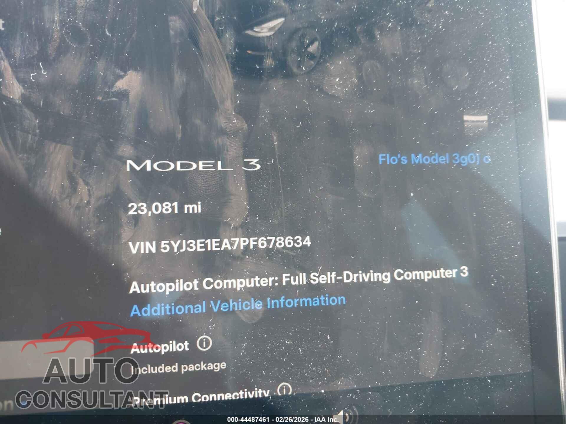 TESLA MODEL 3 2023 - 5YJ3E1EA7PF678634