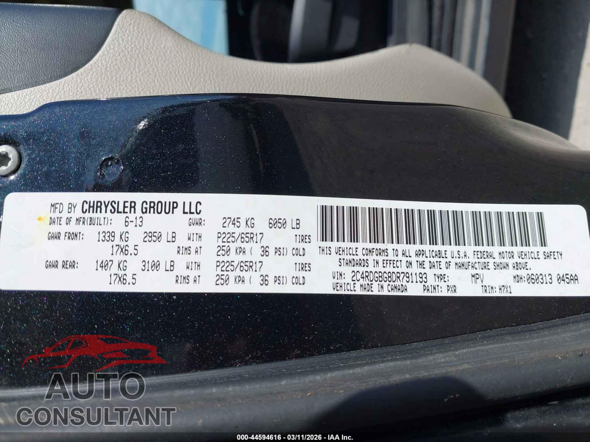 DODGE GRAND CARAVAN 2013 - 2C4RDGBG8DR791193
