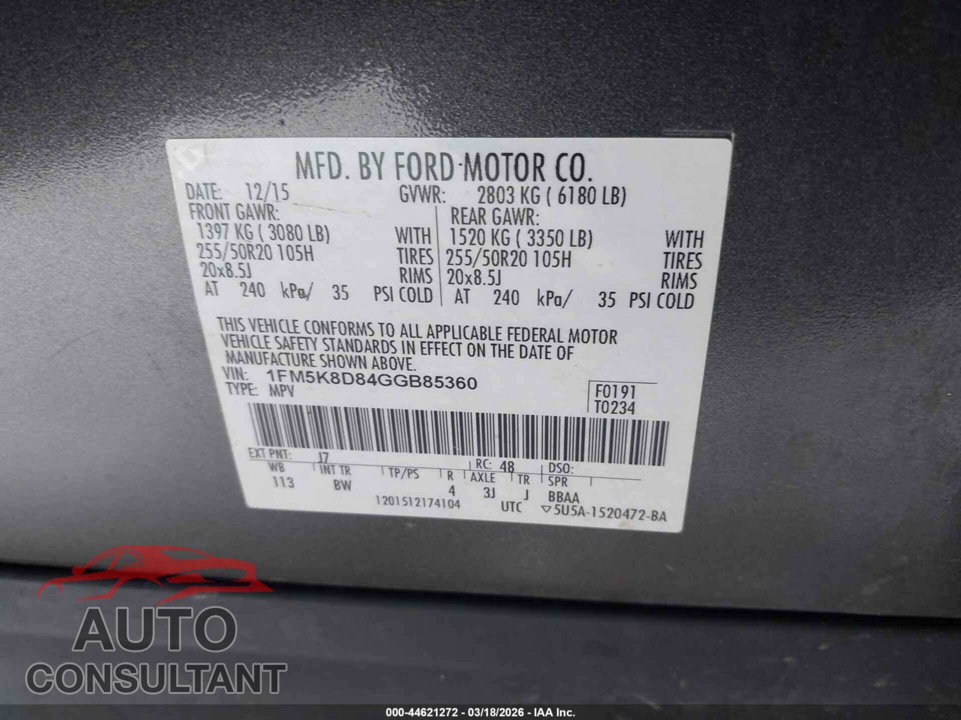 FORD EXPLORER 2016 - 1FM5K8D84GGB85360