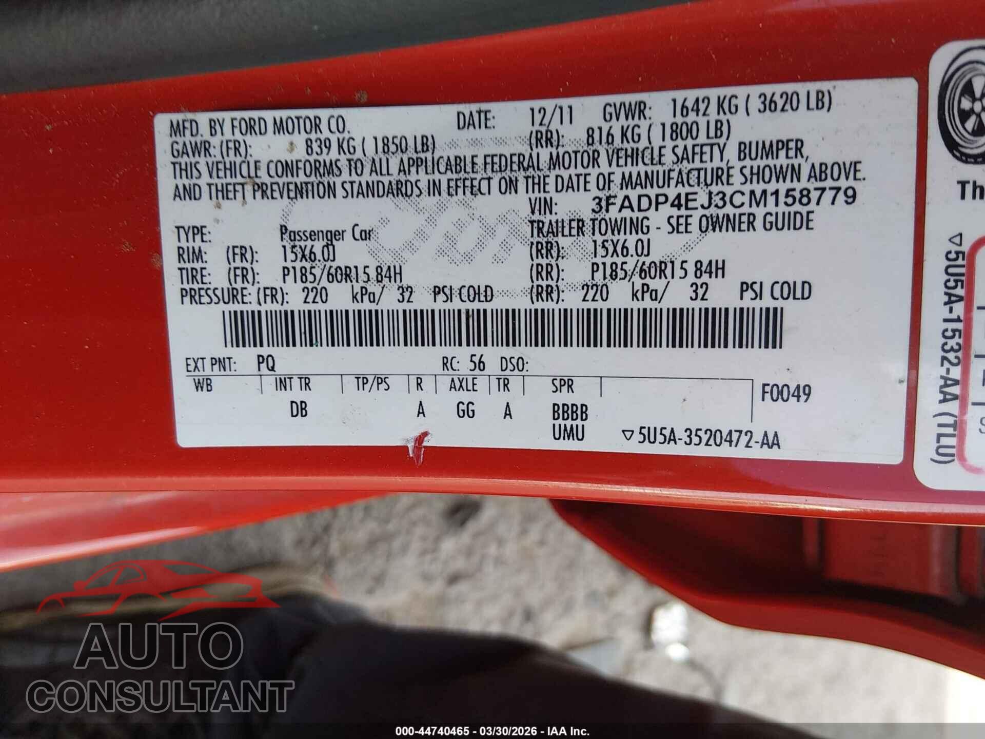 FORD FIESTA 2012 - 3FADP4EJ3CM158779