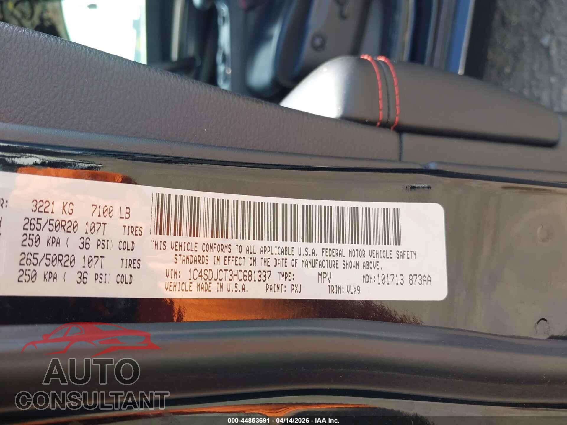 DODGE DURANGO 2017 - 1C4SDJCT3HC681337