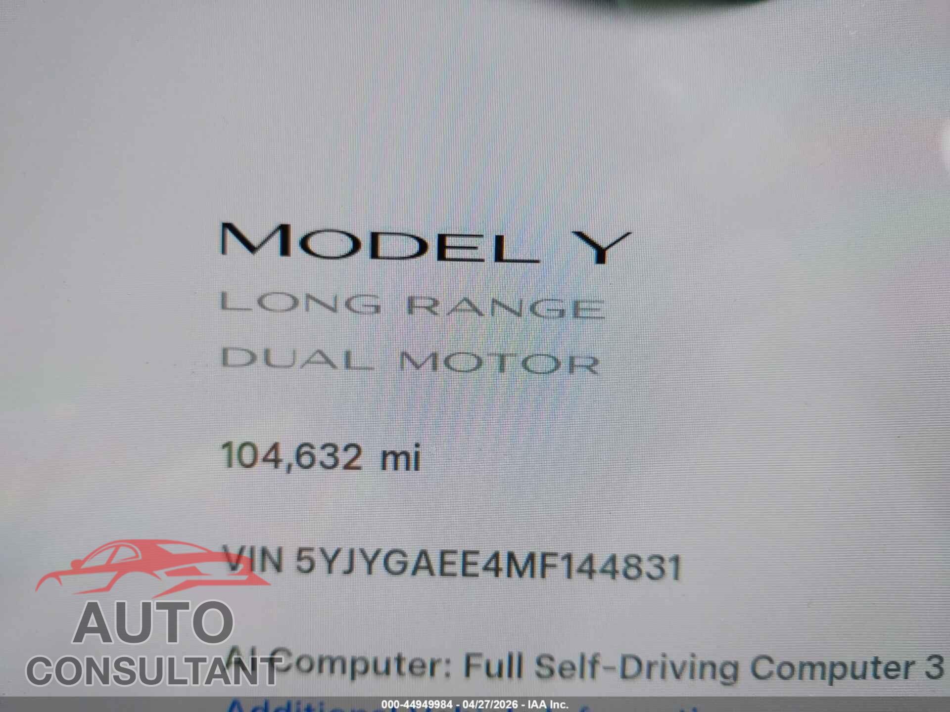 TESLA MODEL Y 2021 - 5YJYGAEE4MF144831