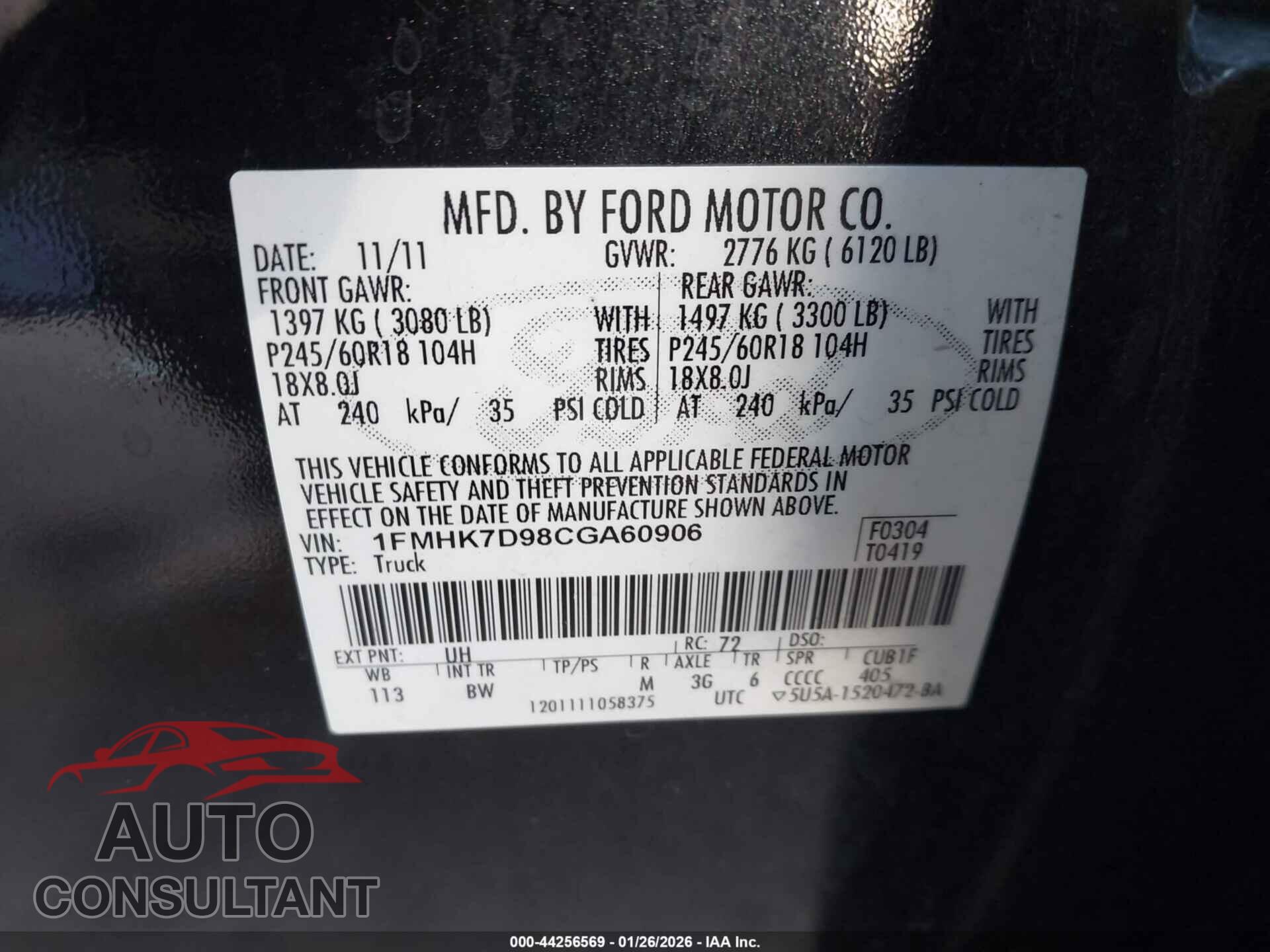 FORD EXPLORER 2012 - 1FMHK7D98CGA60906