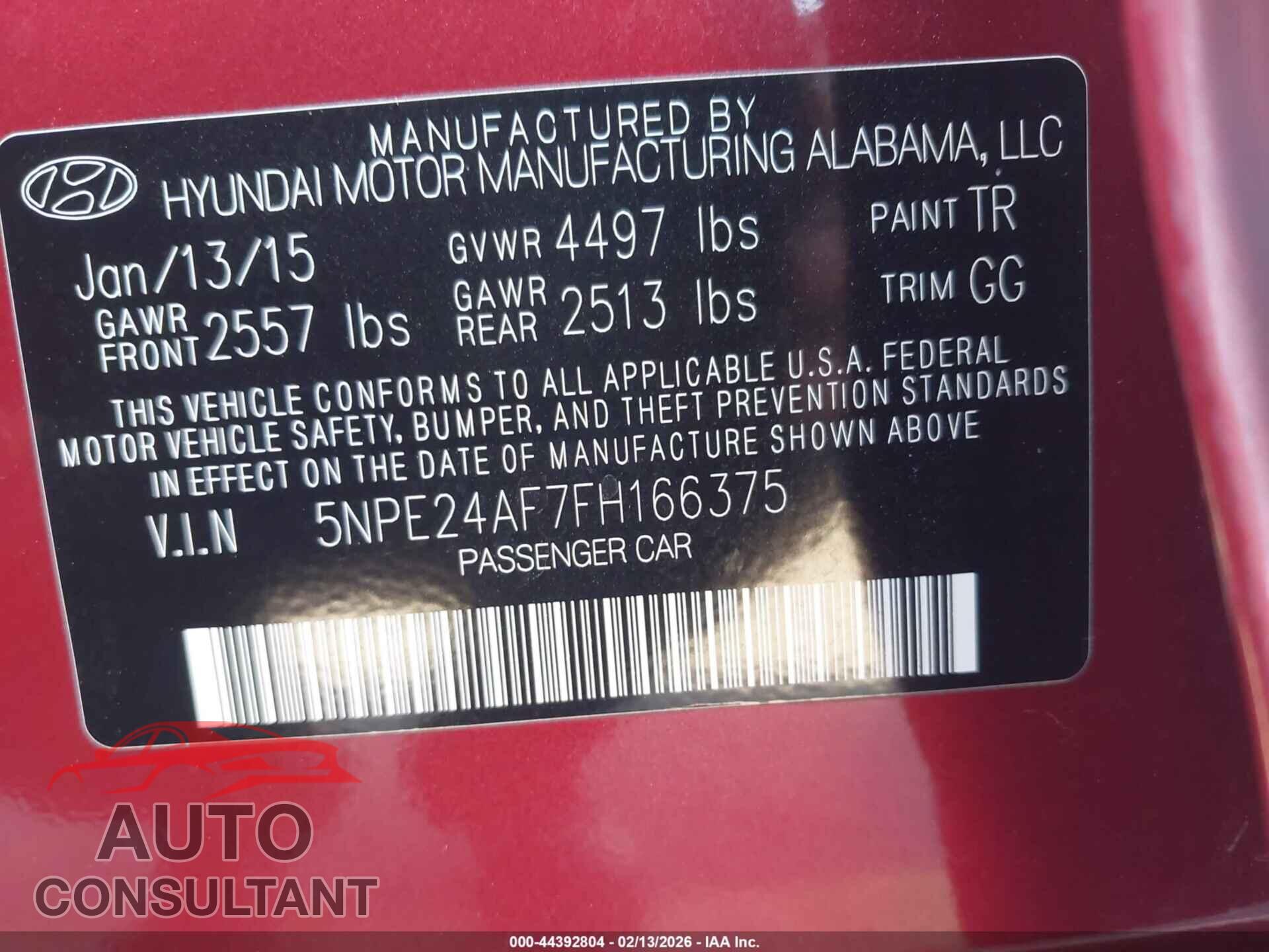 HYUNDAI SONATA 2015 - 5NPE24AF7FH166375