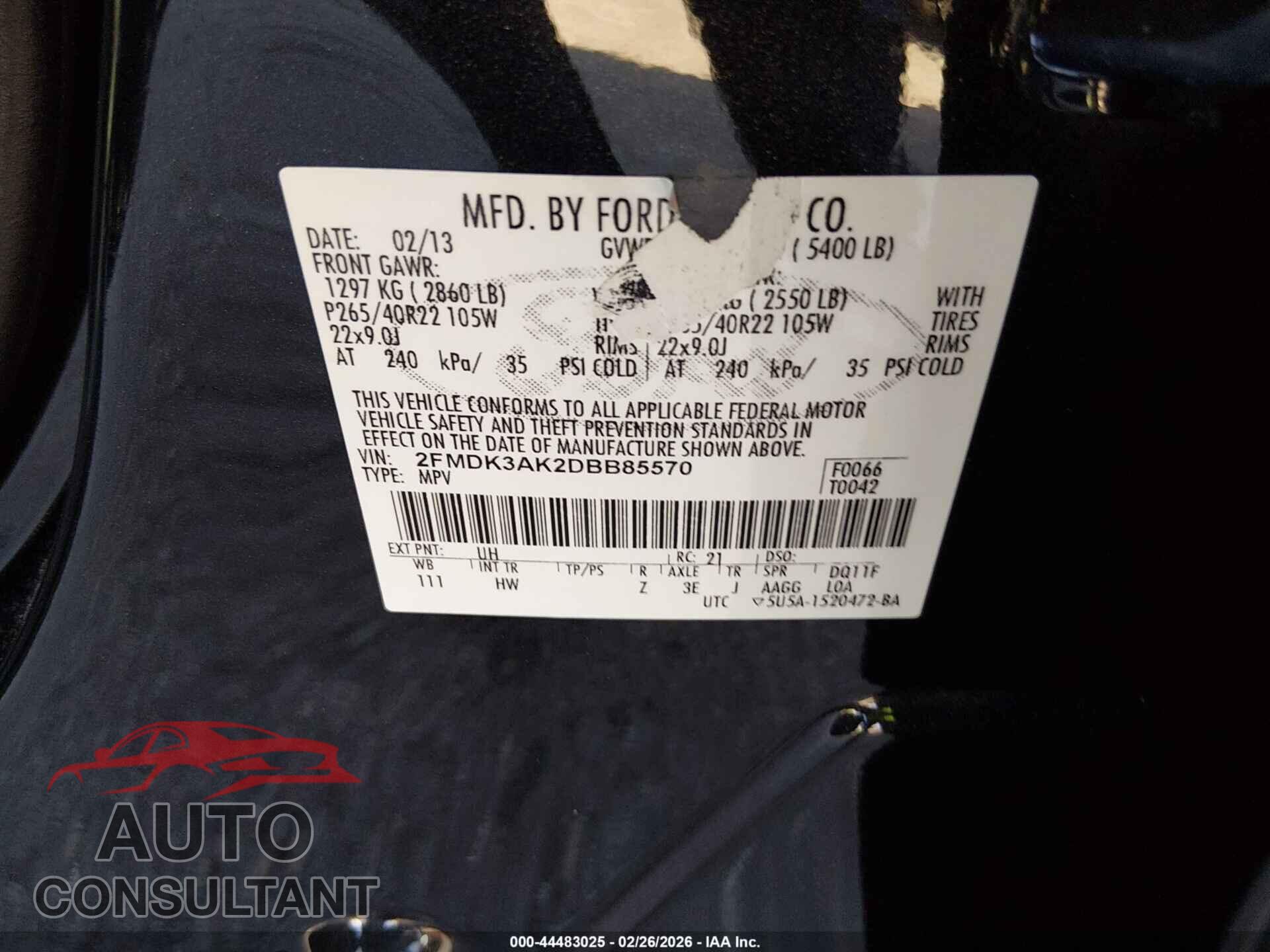 FORD EDGE 2013 - 2FMDK3AK2DBB85570