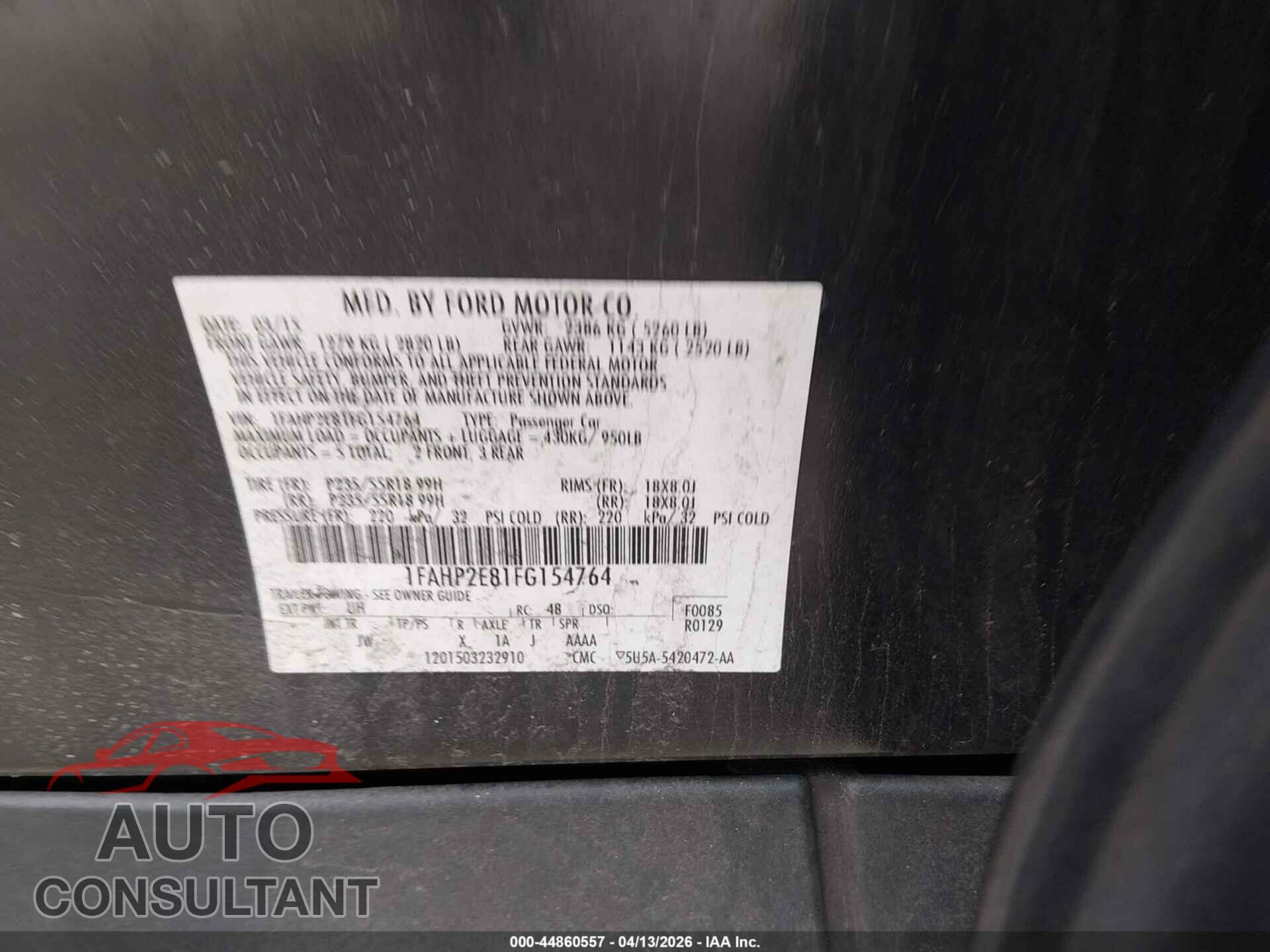 FORD TAURUS 2015 - 1FAHP2E81FG154764