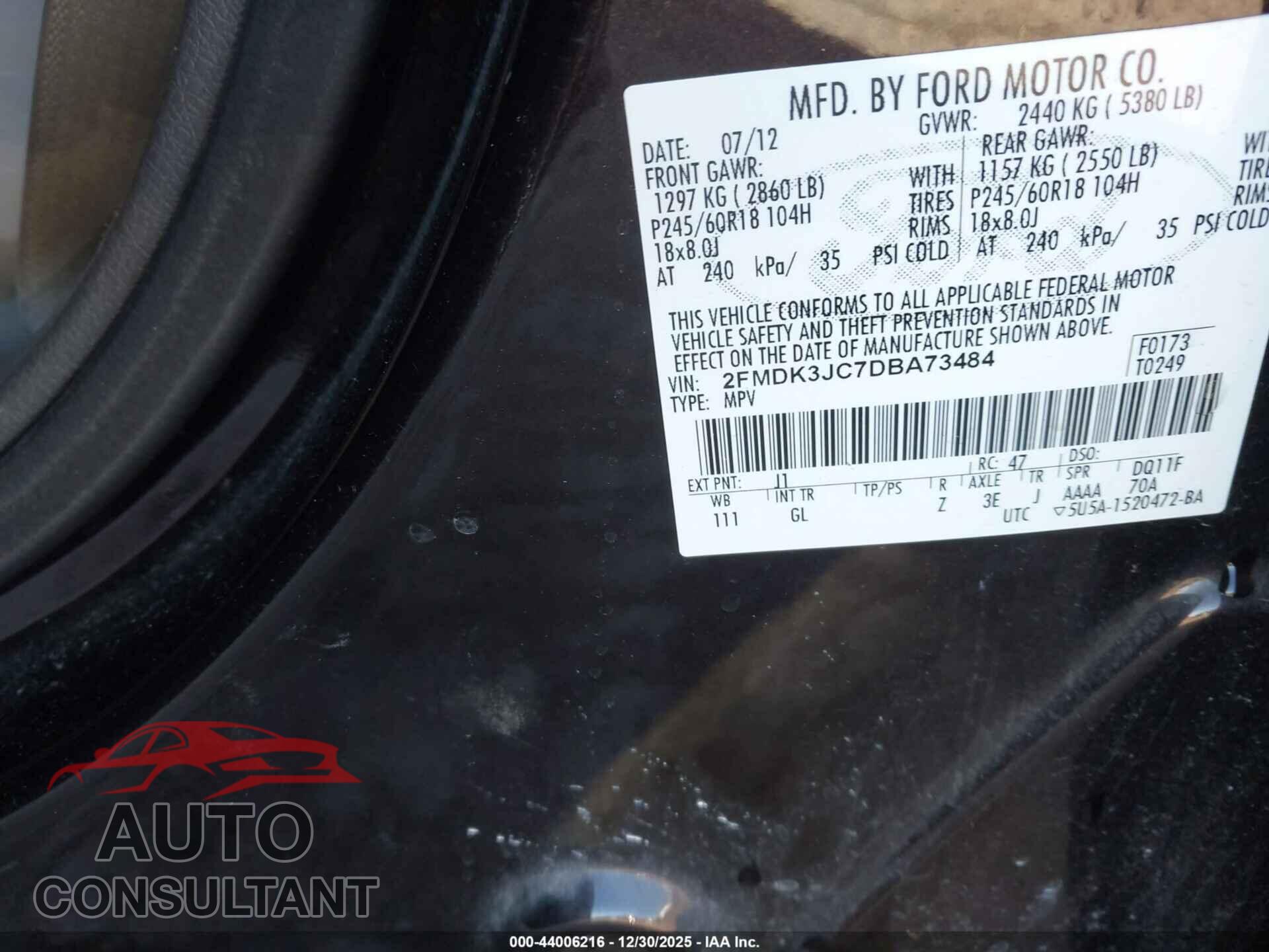 FORD EDGE 2013 - 2FMDK3JC7DBA73484
