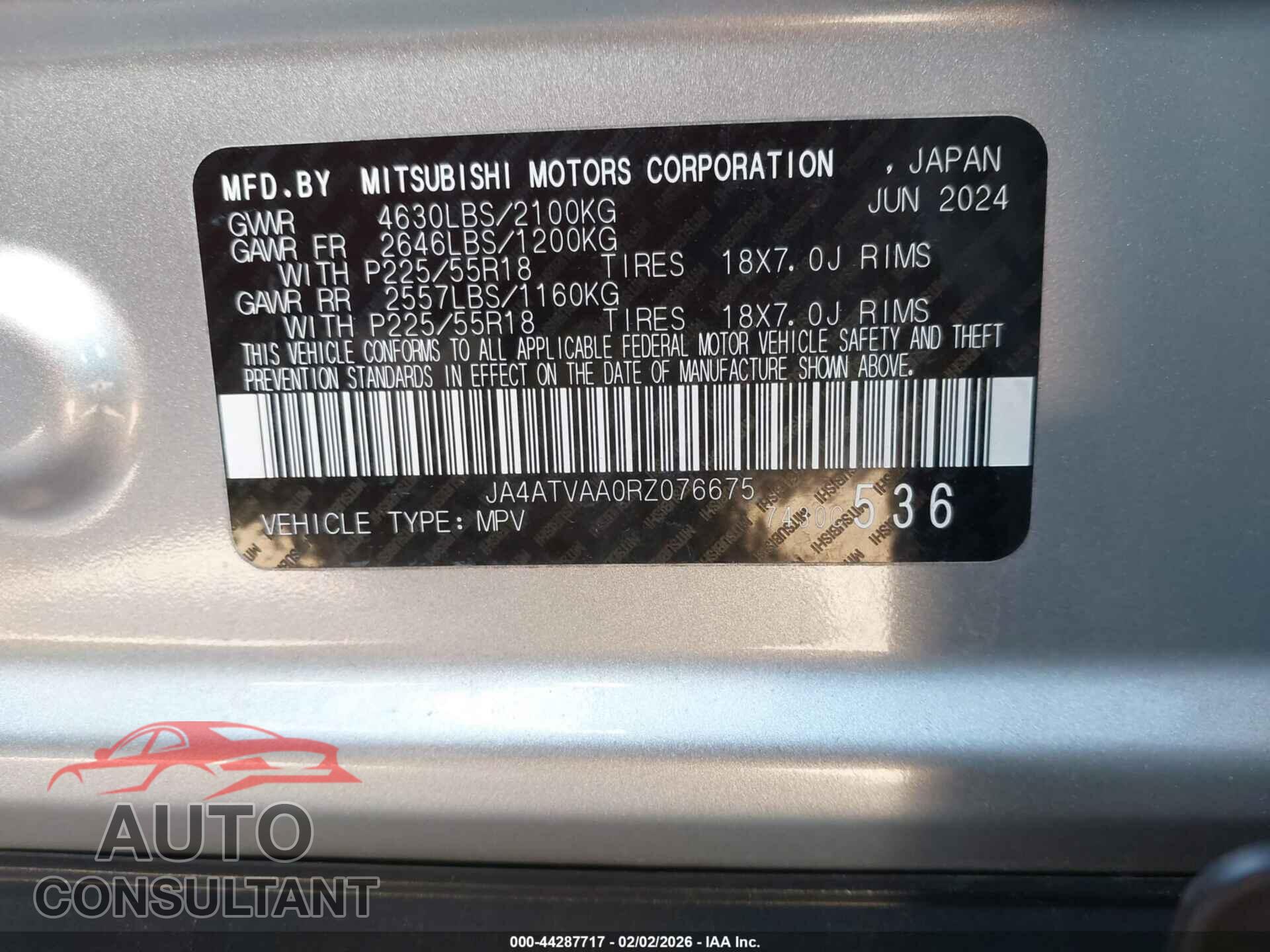 MITSUBISHI ECLIPSE CROSS 2024 - JA4ATVAA0RZ076675