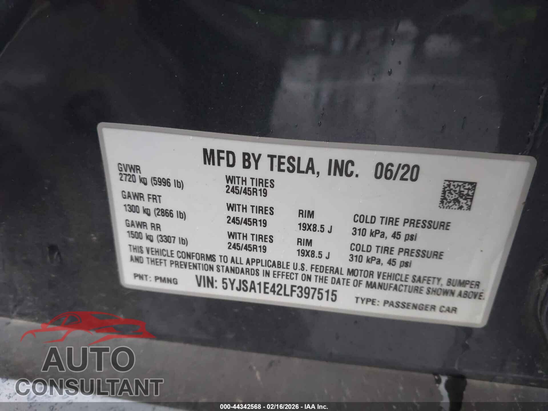 TESLA MODEL S 2020 - 5YJSA1E42LF397515