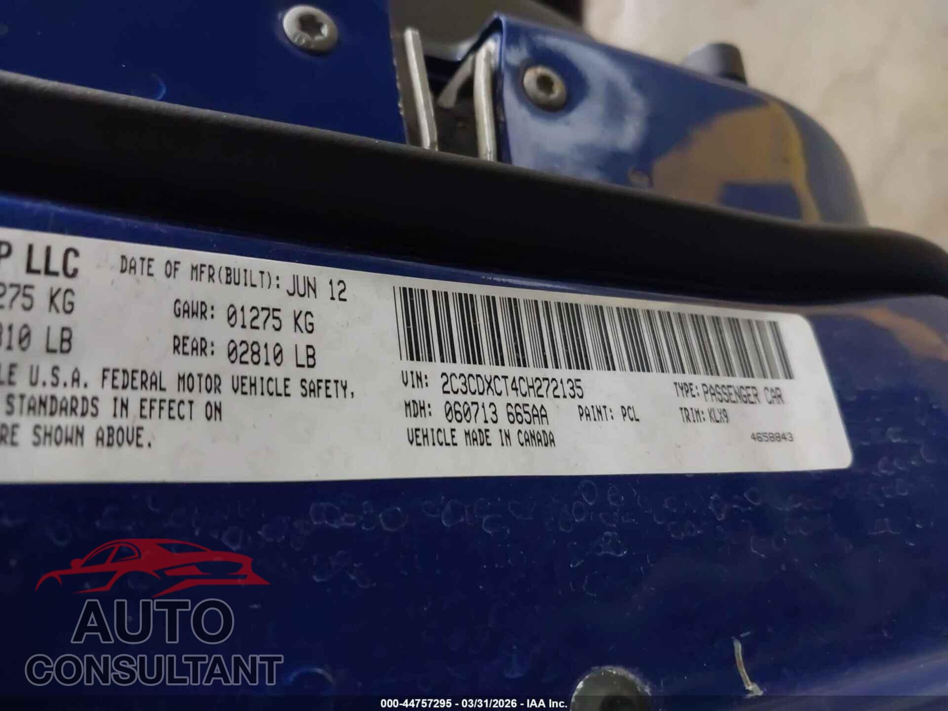 DODGE CHARGER 2012 - 2C3CDXCT4CH272135