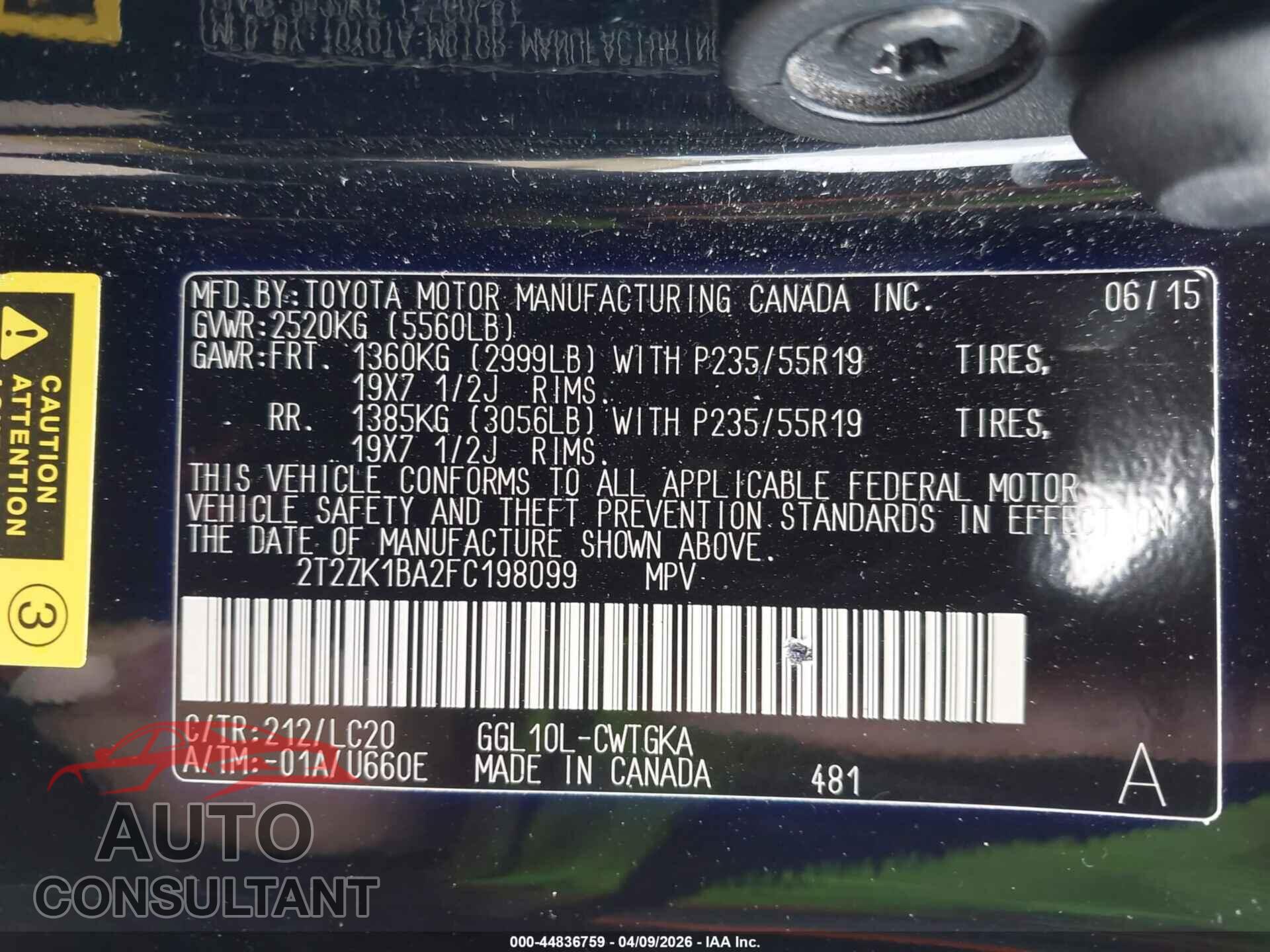 LEXUS RX 350 2015 - 2T2ZK1BA2FC198099