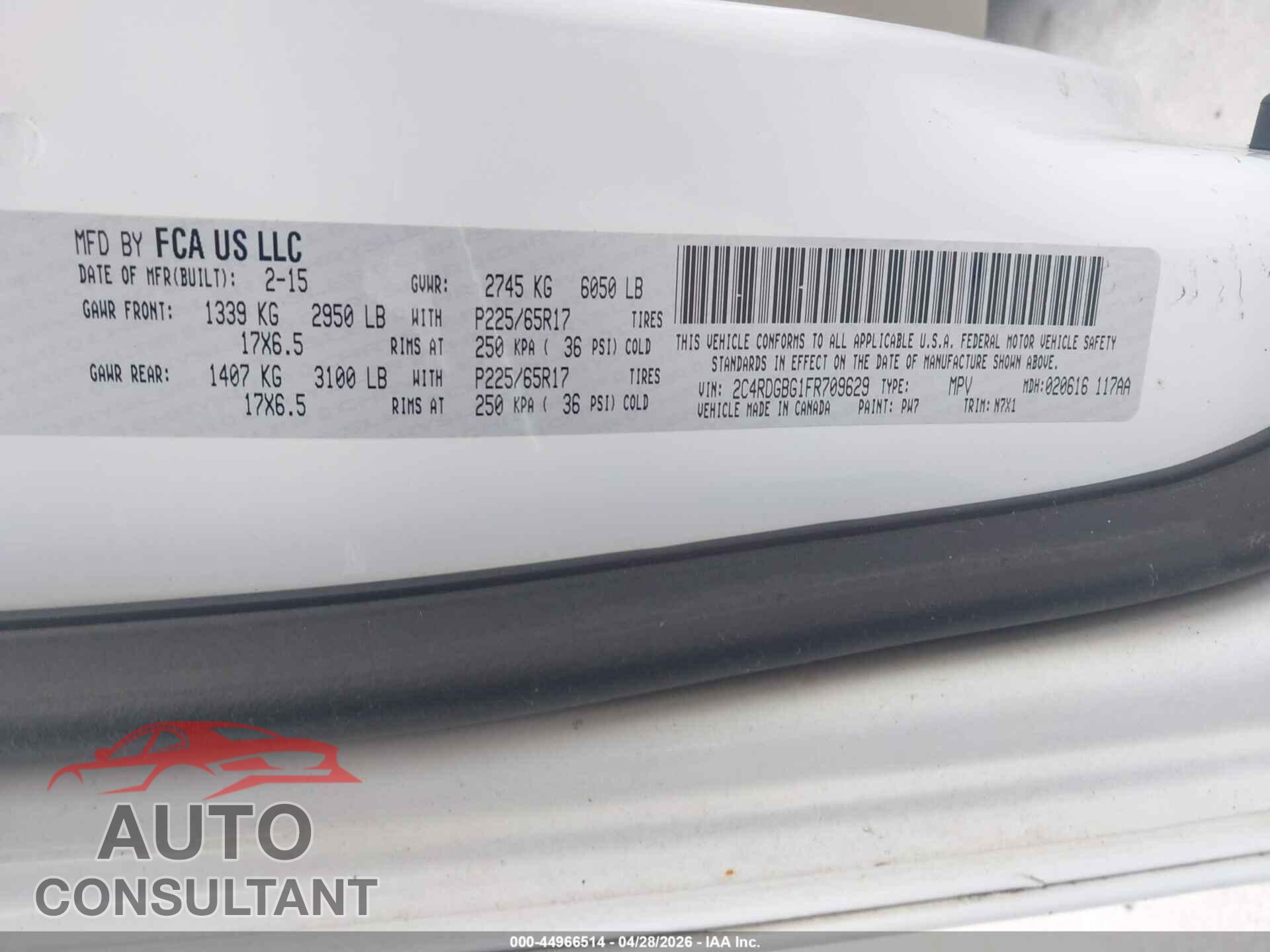 DODGE GRAND CARAVAN 2015 - 2C4RDGBG1FR709629