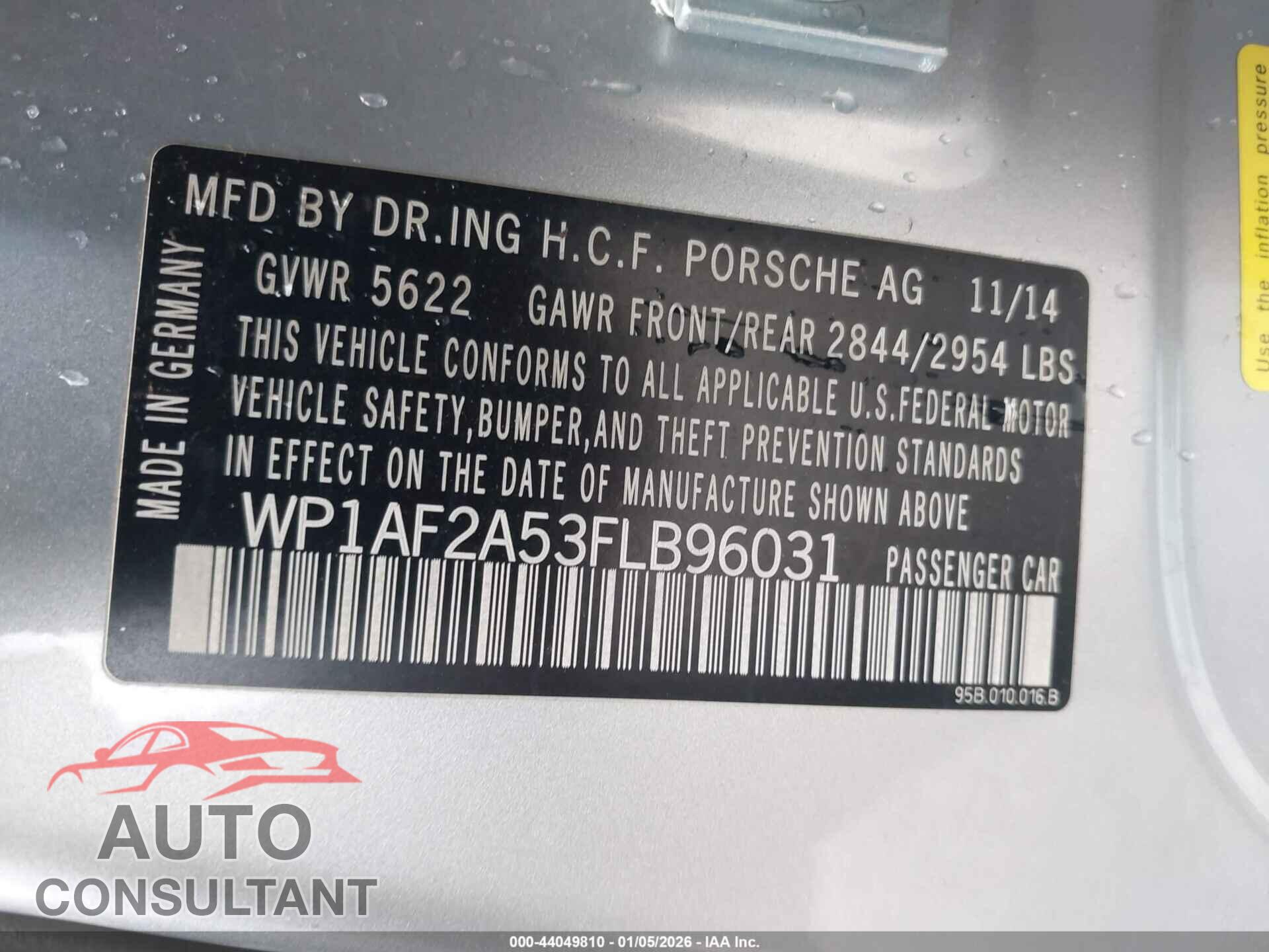 PORSCHE MACAN 2015 - WP1AF2A53FLB96031