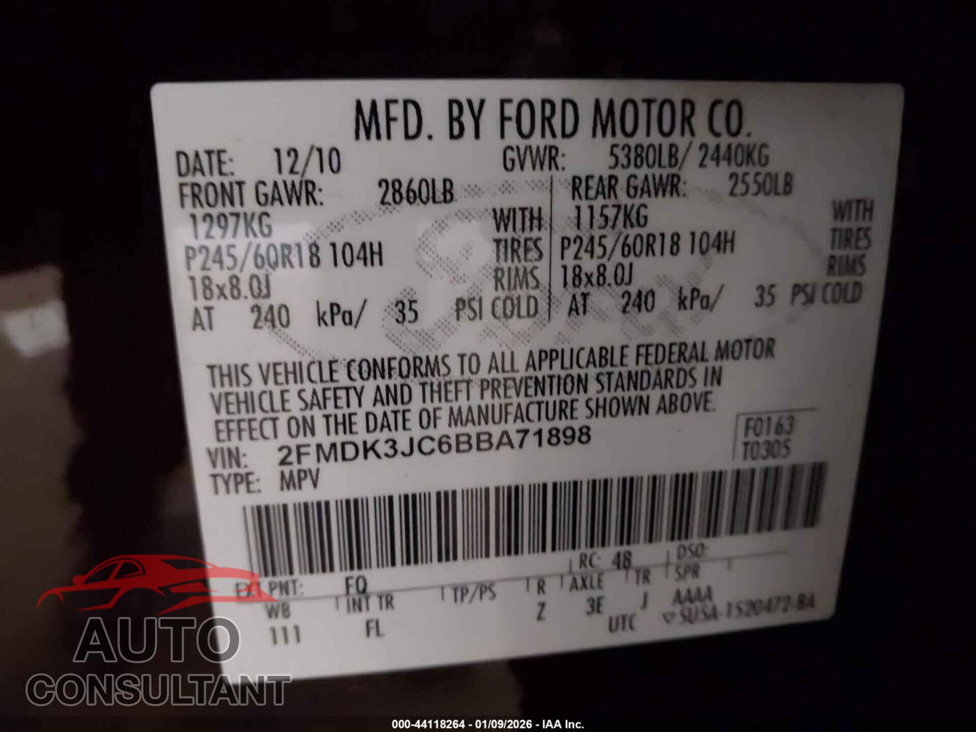 FORD EDGE 2011 - 2FMDK3JC6BBA71898