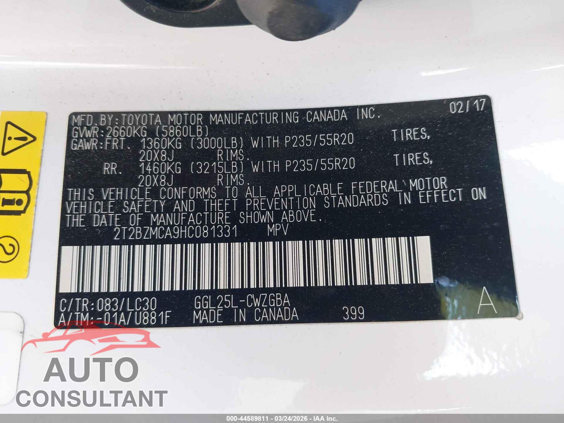LEXUS RX 2017 - 2T2BZMCA9HC081331
