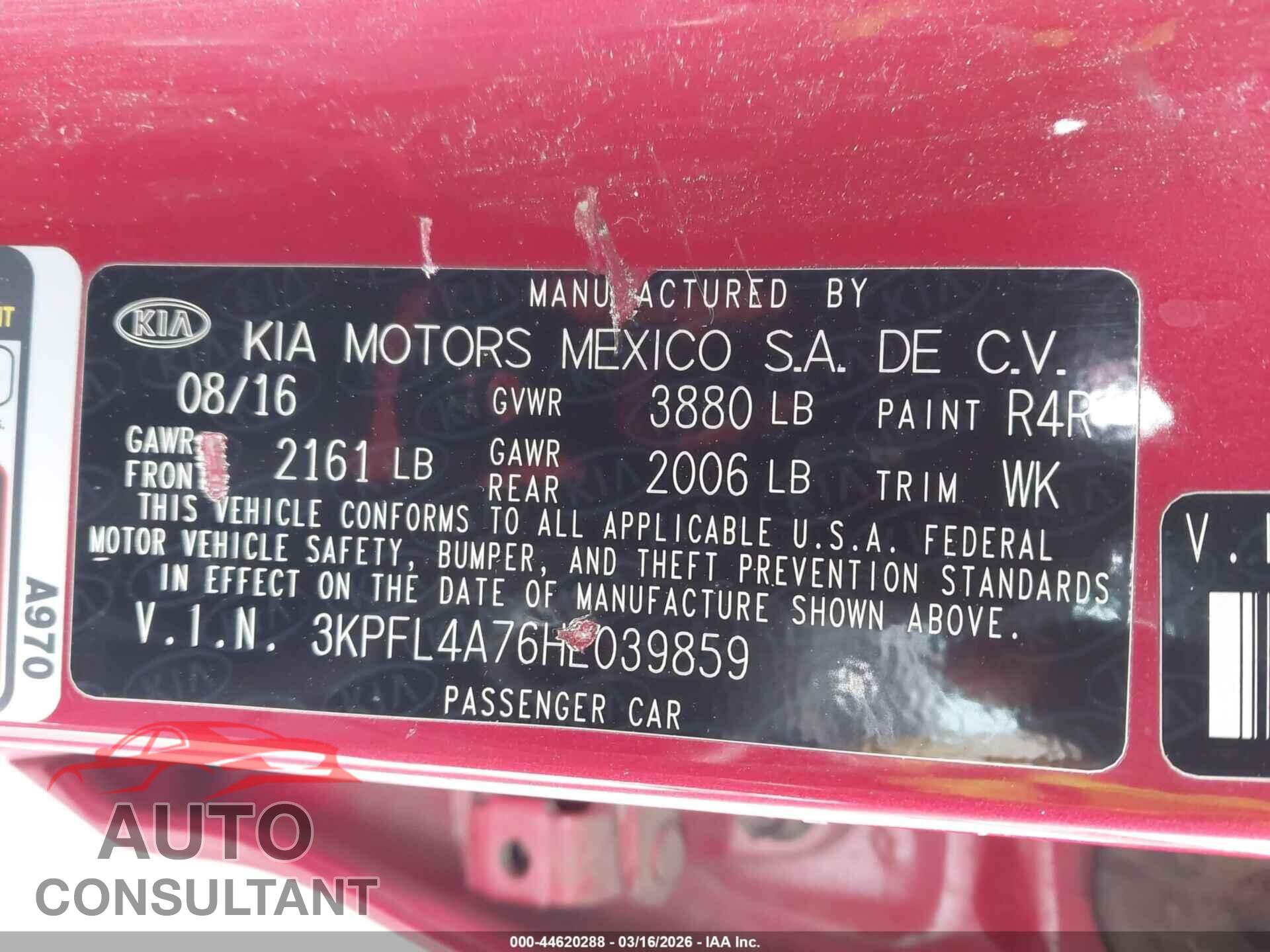 KIA FORTE 2017 - 3KPFL4A76HE039859