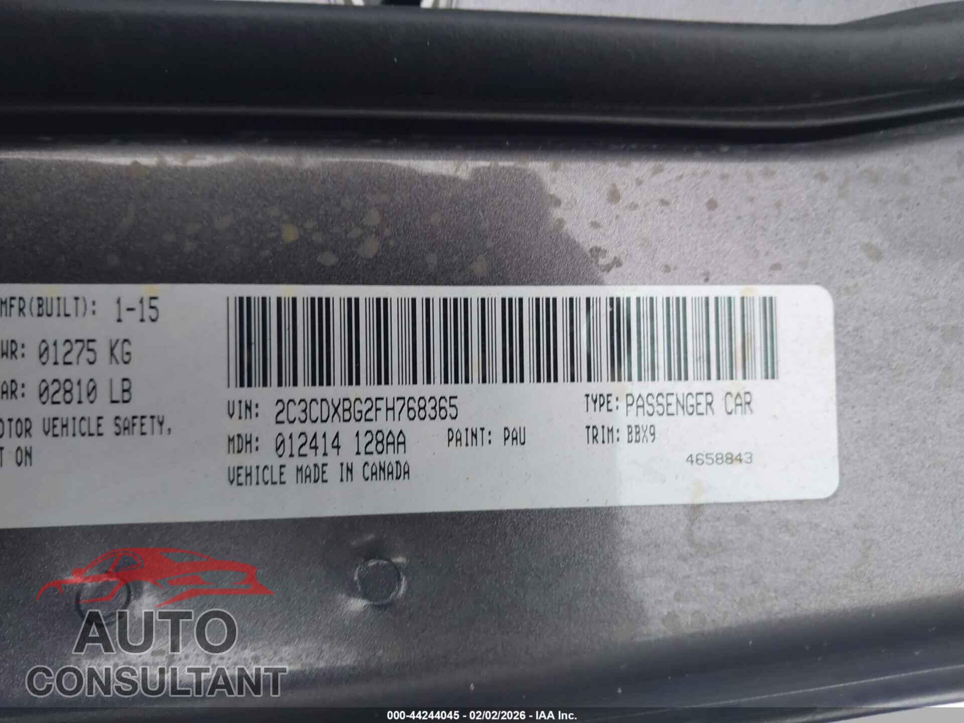 DODGE CHARGER 2015 - 2C3CDXBG2FH768365