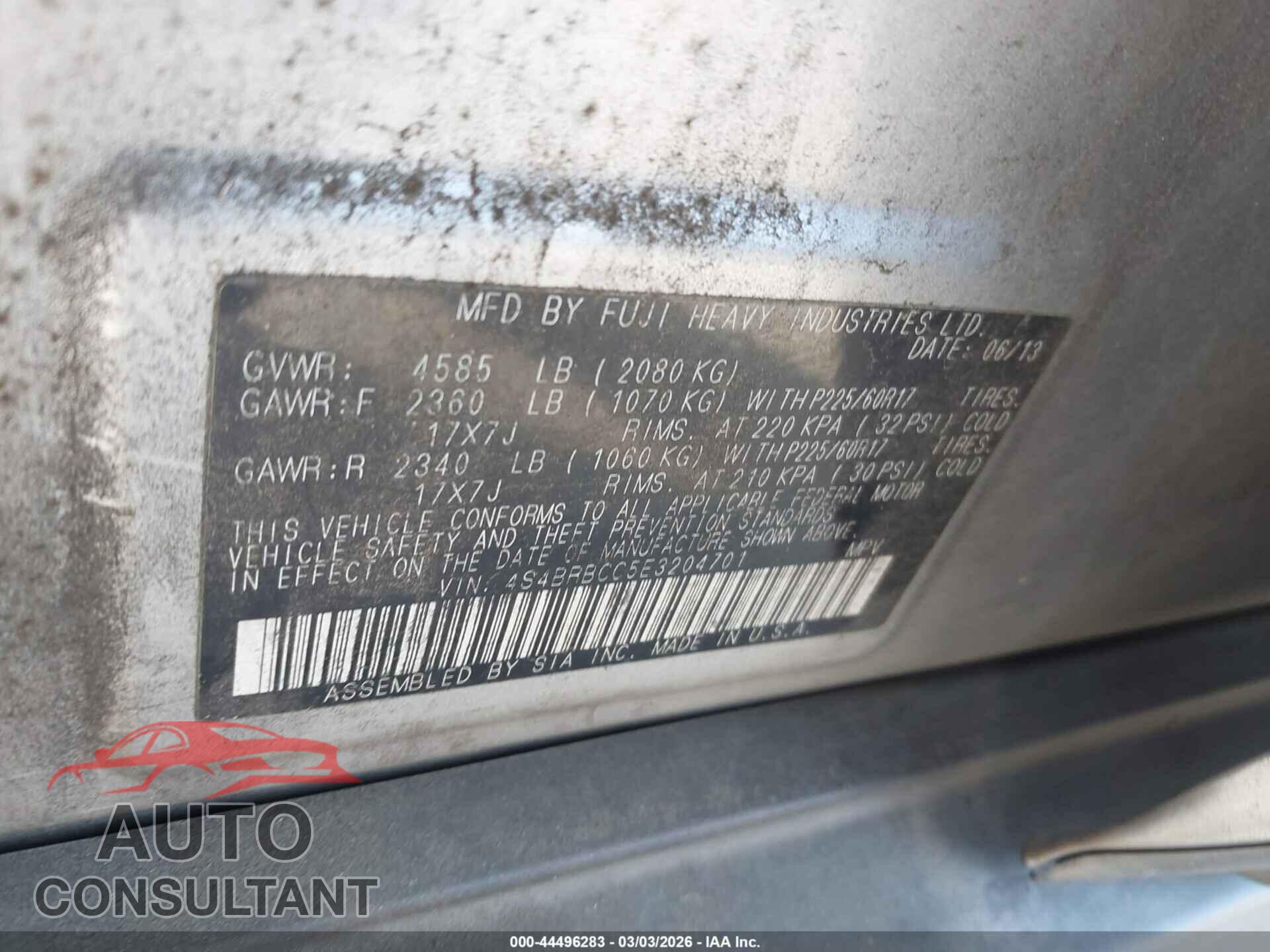 SUBARU OUTBACK 2014 - 4S4BRBCC5E3204701