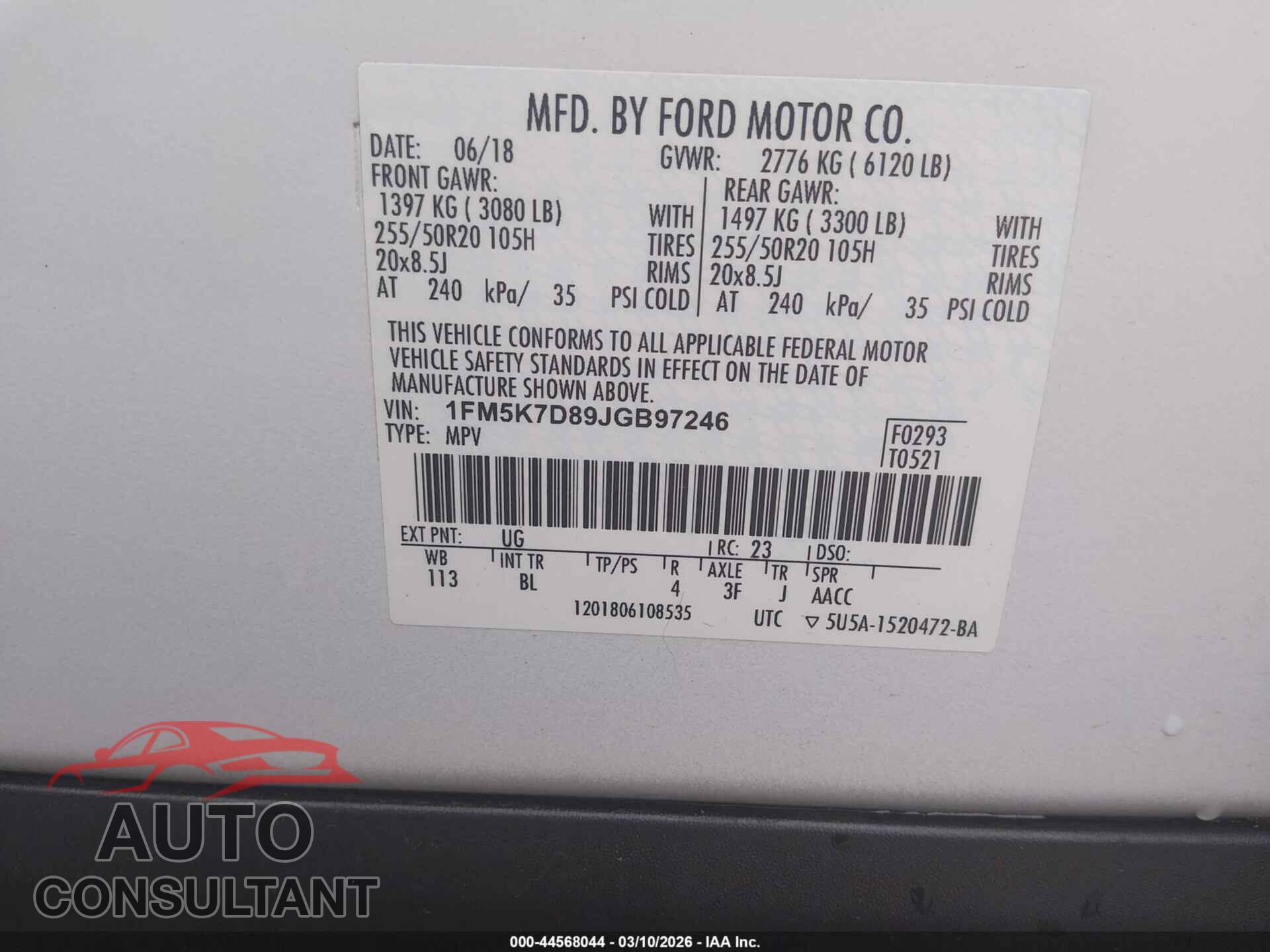 FORD EXPLORER 2018 - 1FM5K7D89JGB97246