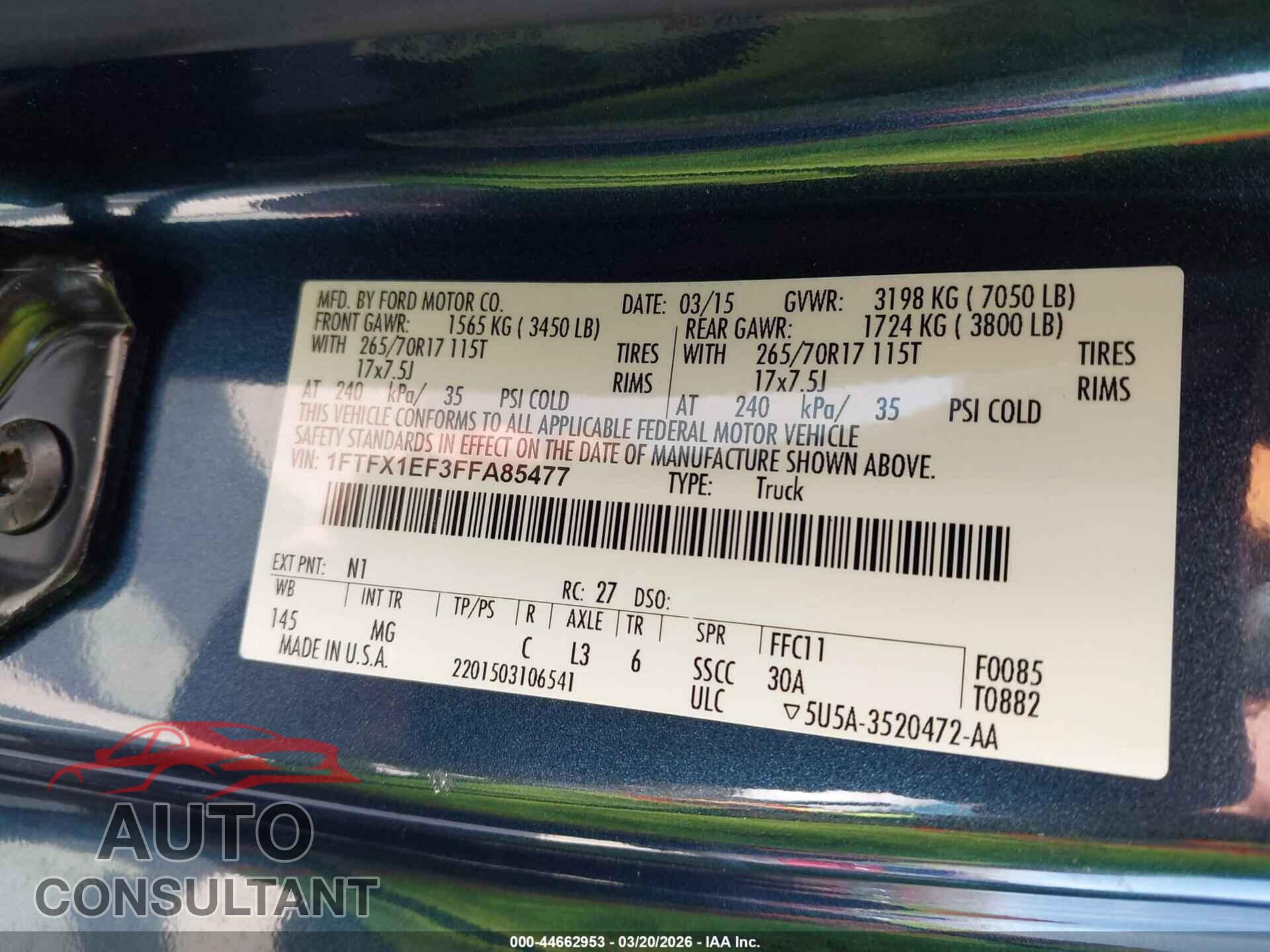 FORD F-150 2015 - 1FTFX1EF3FFA85477