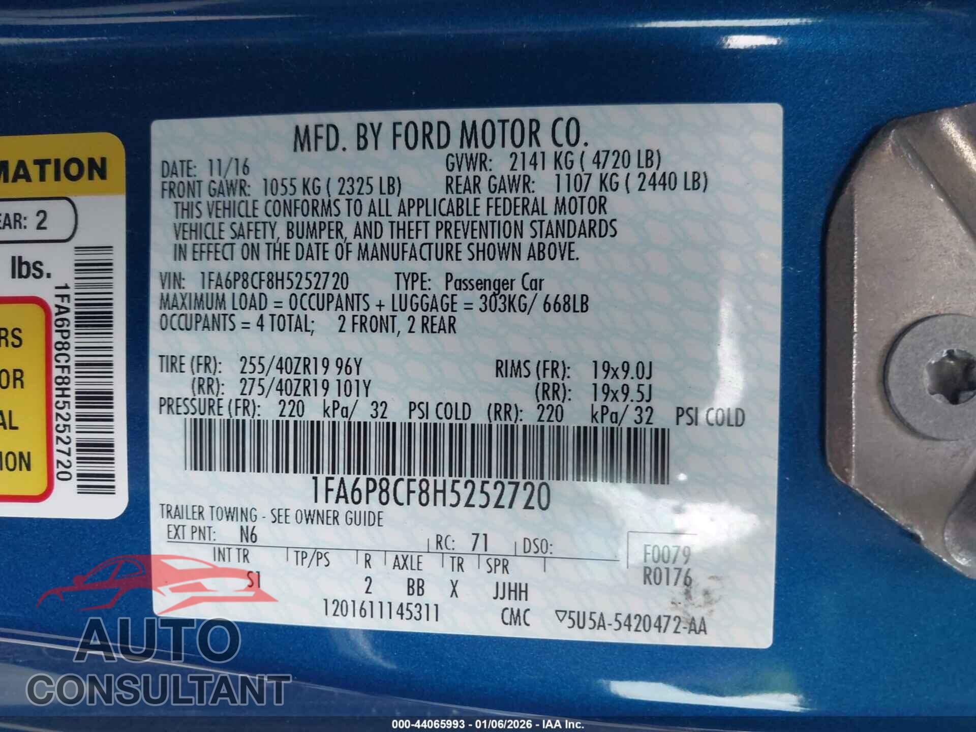 FORD MUSTANG 2017 - 1FA6P8CF8H5252720