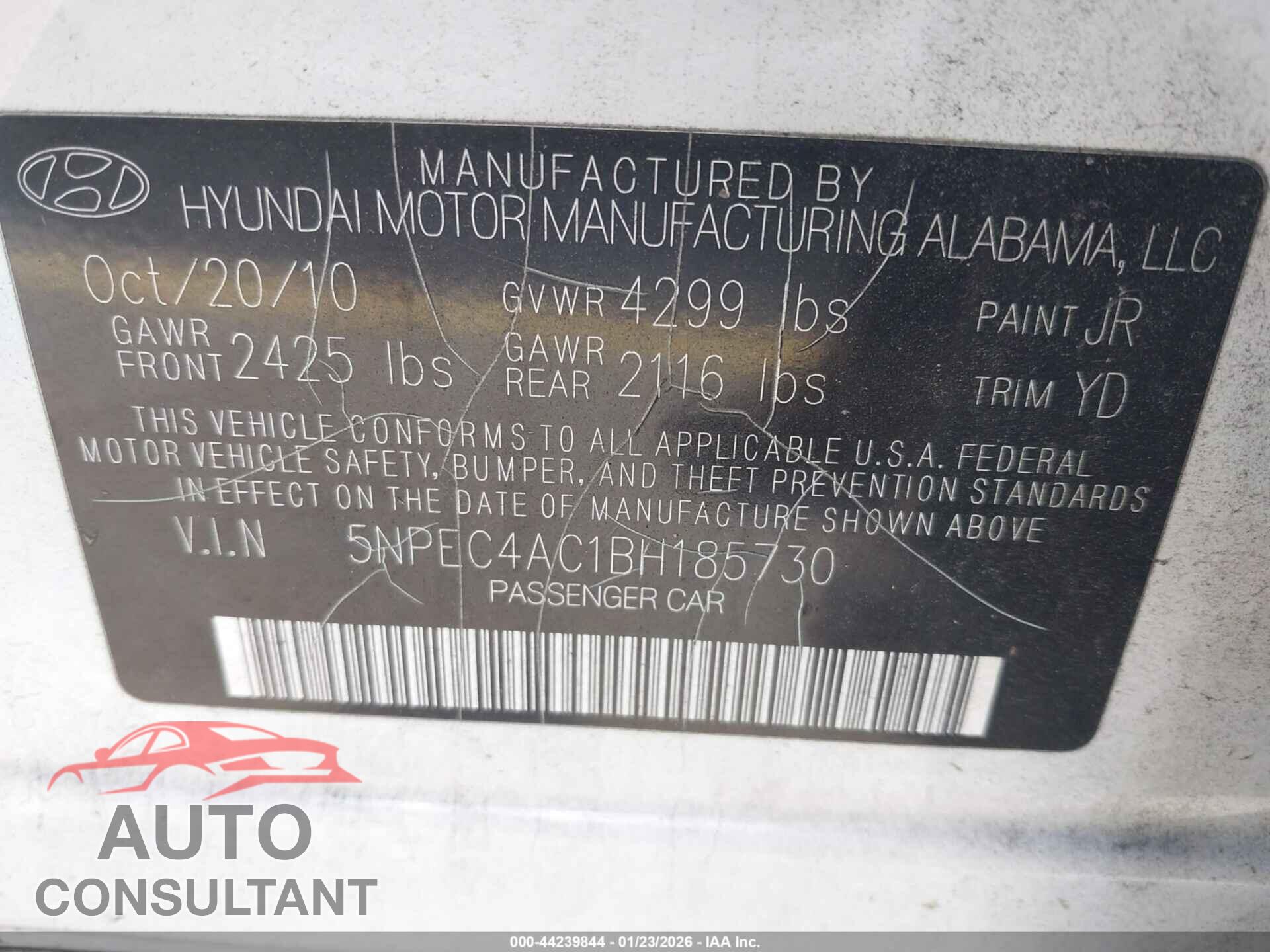 HYUNDAI SONATA 2011 - 5NPEC4AC1BH185730