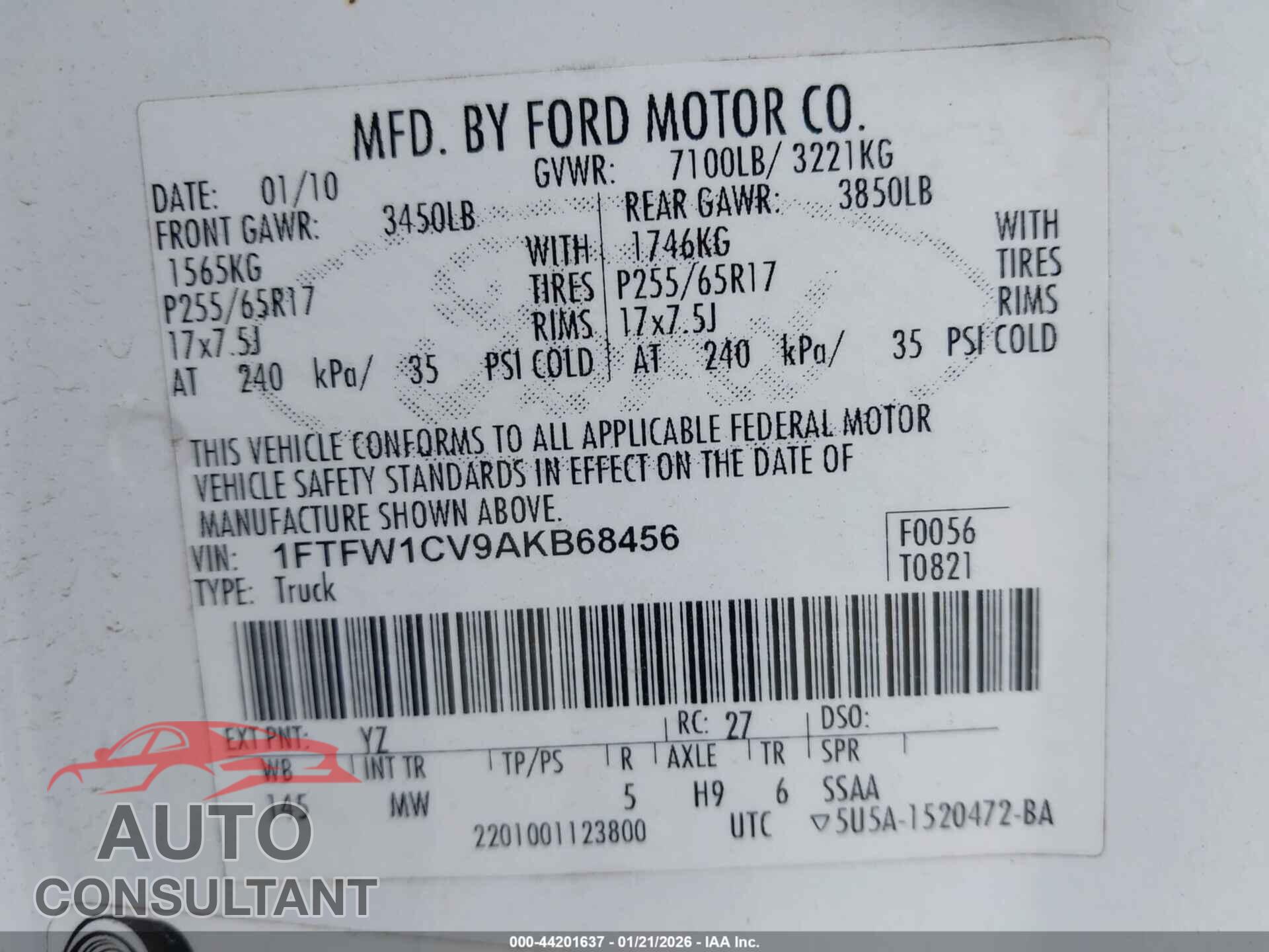 FORD F-150 2010 - 1FTFW1CV9AKB68456