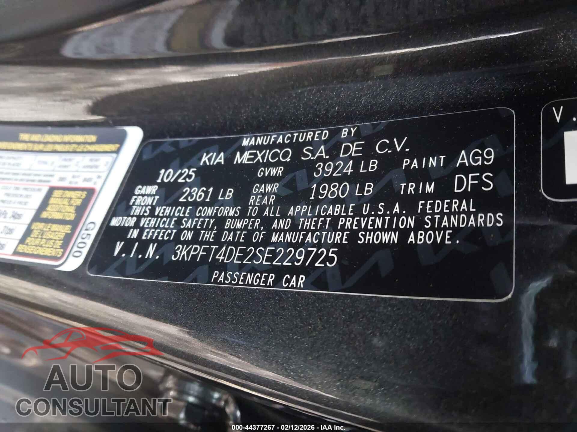 KIA K4 2025 - 3KPFT4DE2SE229725