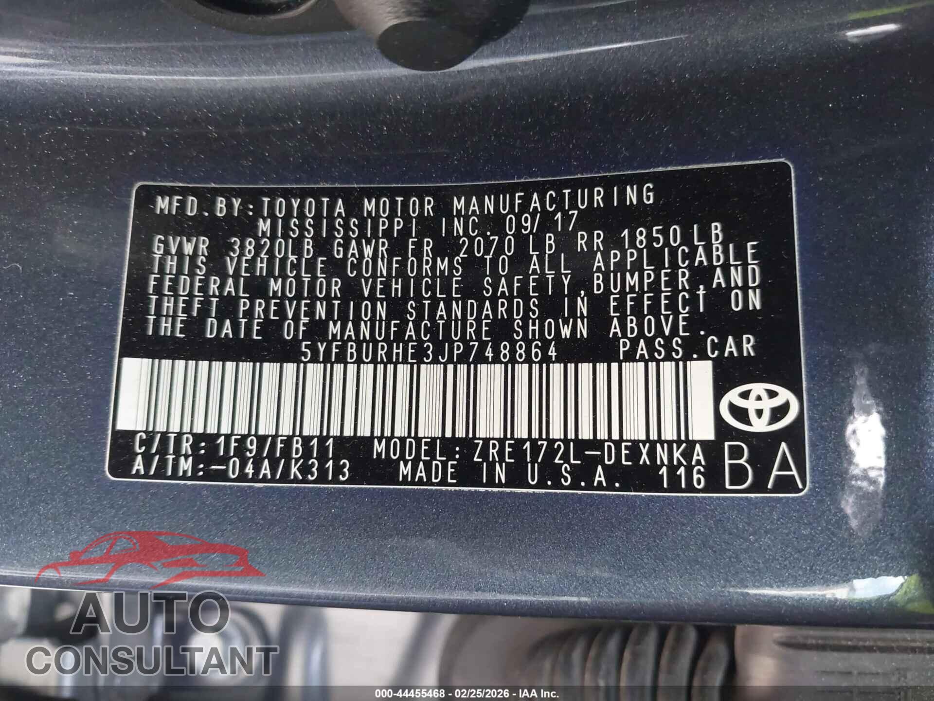TOYOTA COROLLA 2018 - 5YFBURHE3JP748864