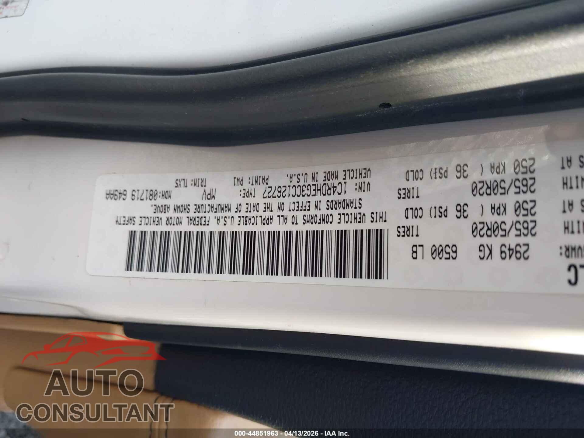 DODGE DURANGO 2012 - 1C4RDHEG3CC126727