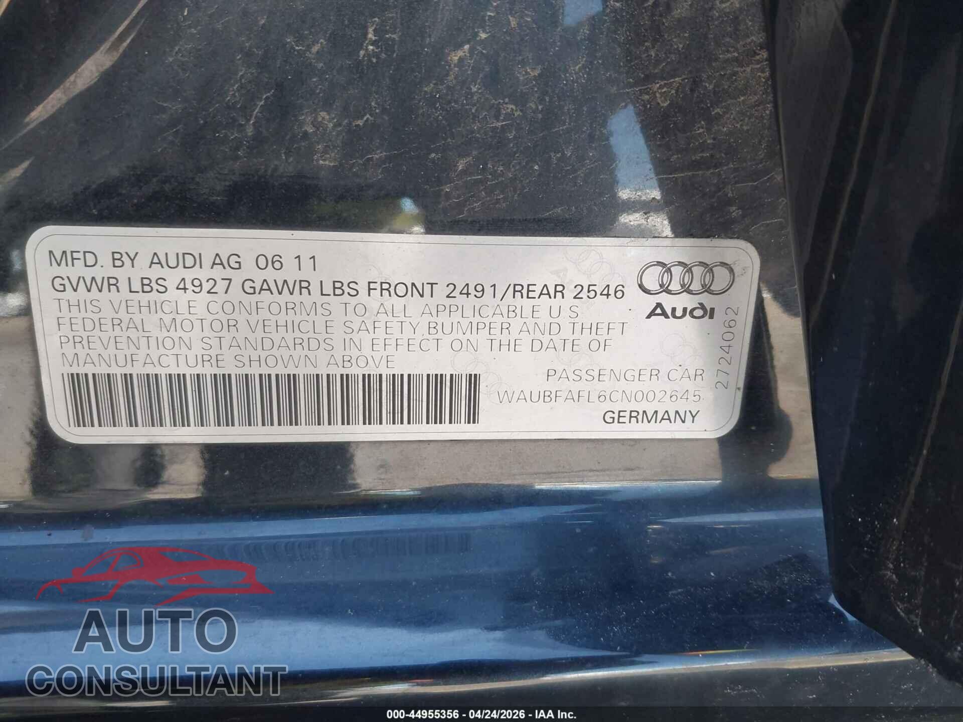 AUDI A4 2012 - WAUBFAFL6CN002645