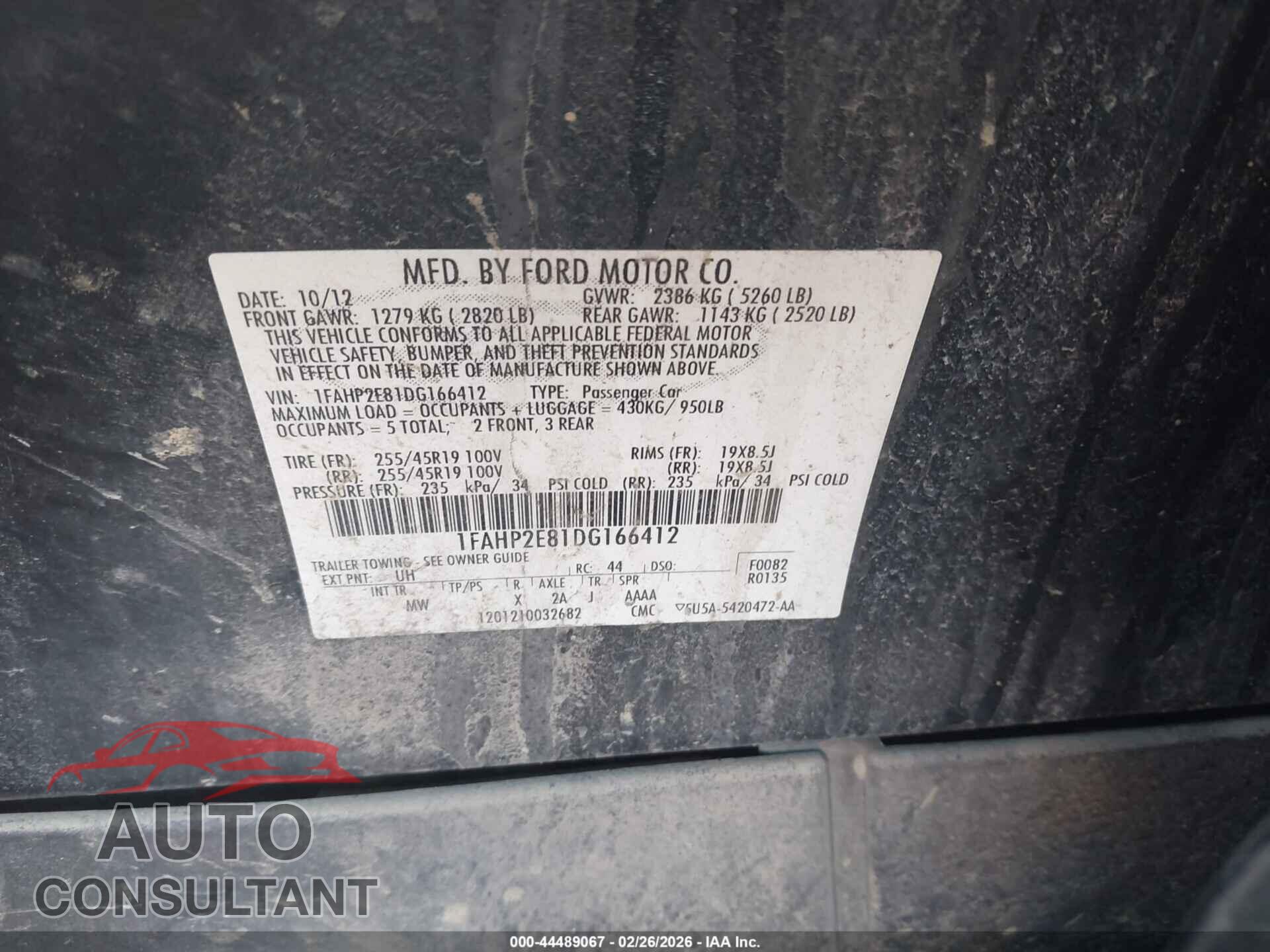 FORD TAURUS 2013 - 1FAHP2E81DG166412