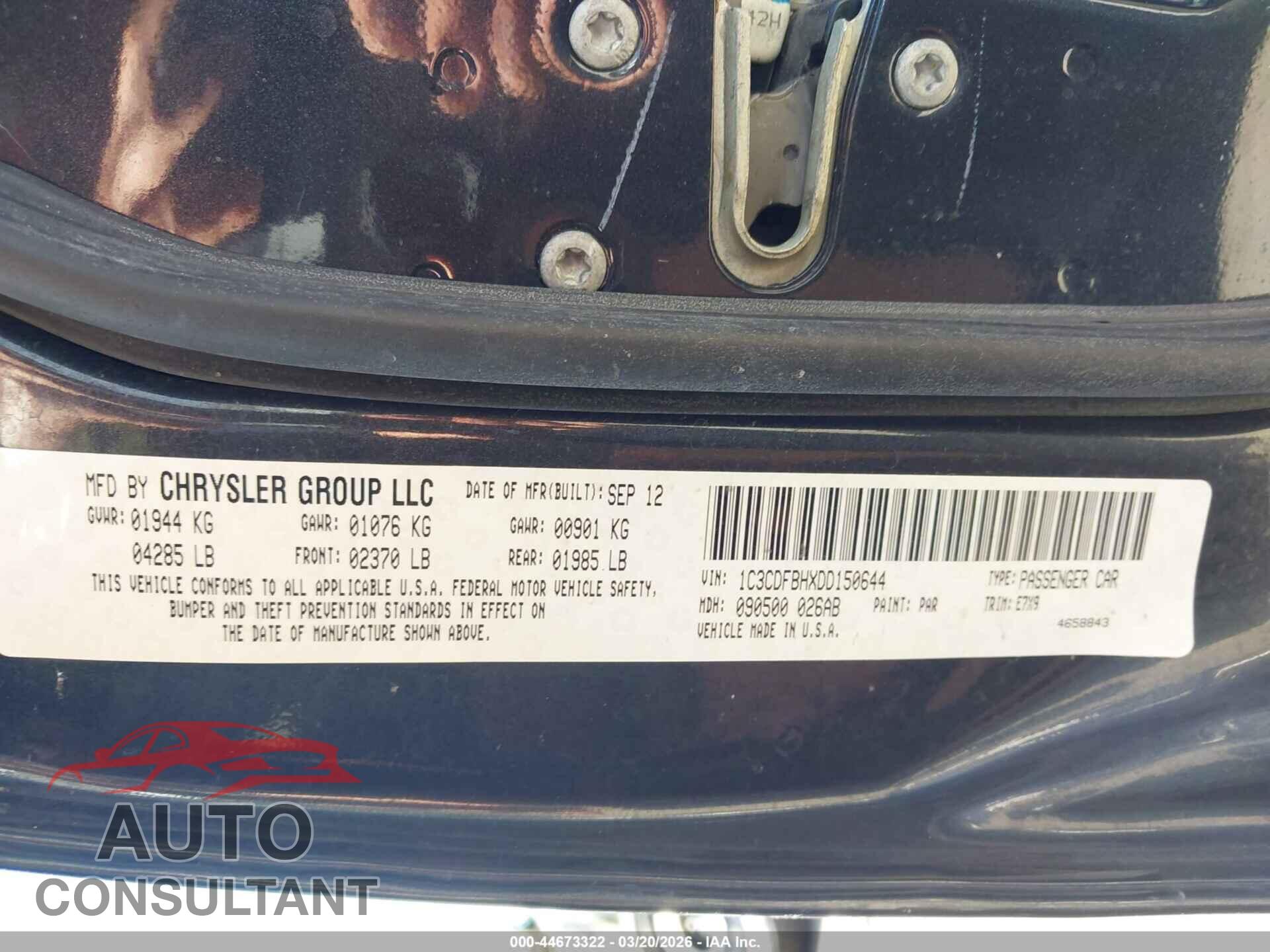 DODGE DART 2013 - 1C3CDFBHXDD150644