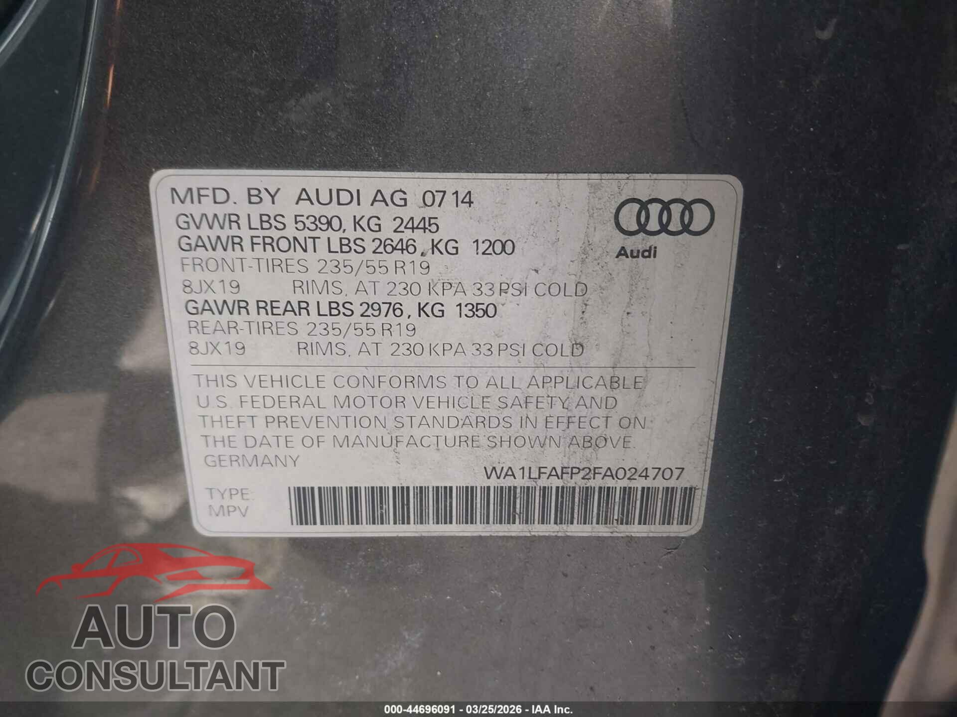 AUDI Q5 2015 - WA1LFAFP2FA024707
