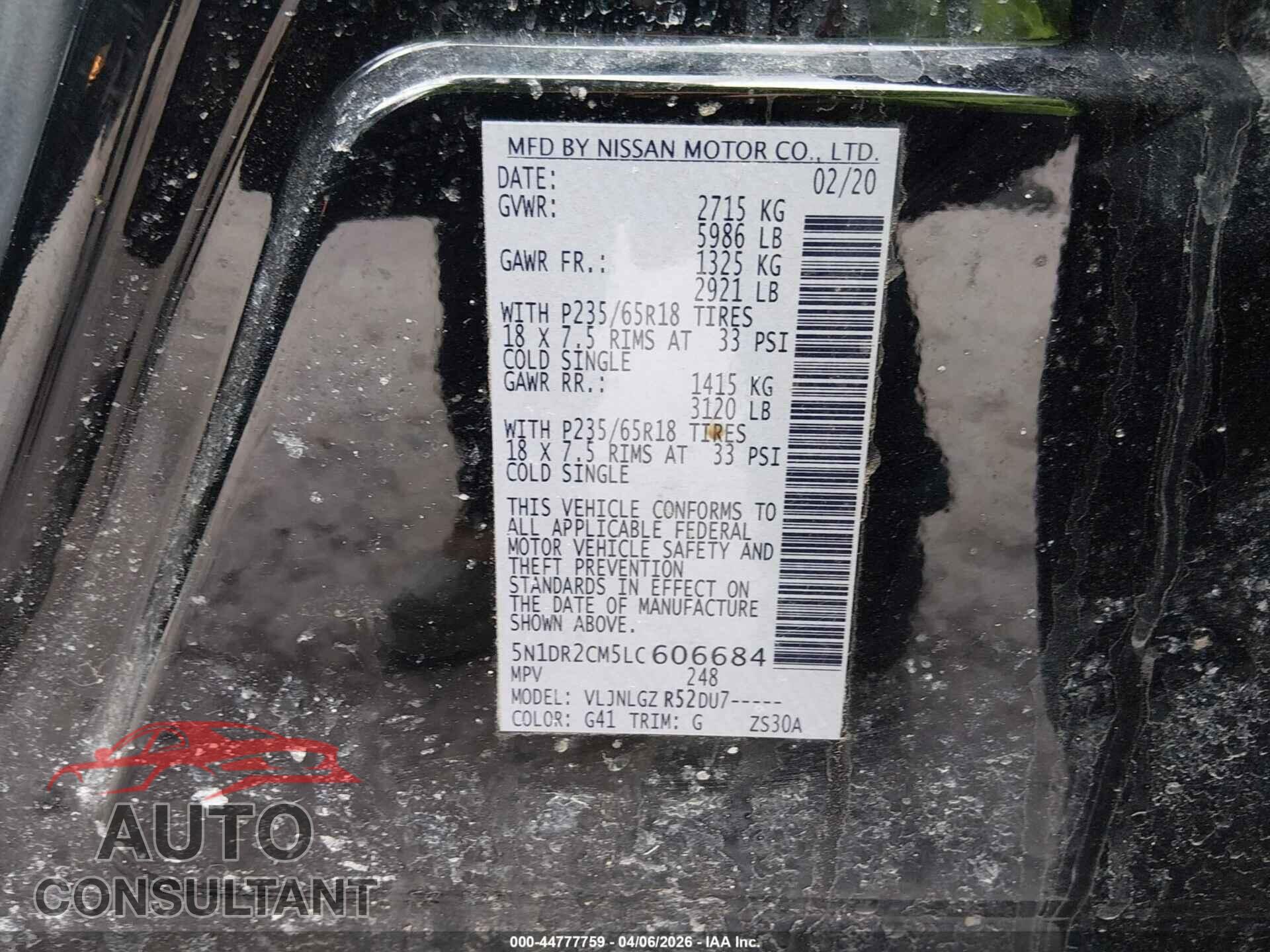 NISSAN PATHFINDER 2020 - 5N1DR2CM5LC606684