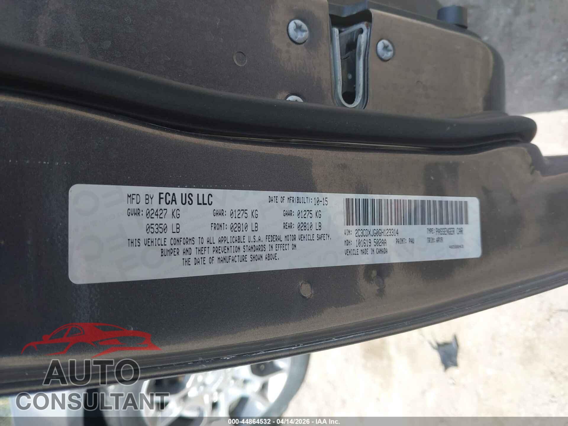 DODGE CHARGER 2016 - 2C3CDXJG0GH123314