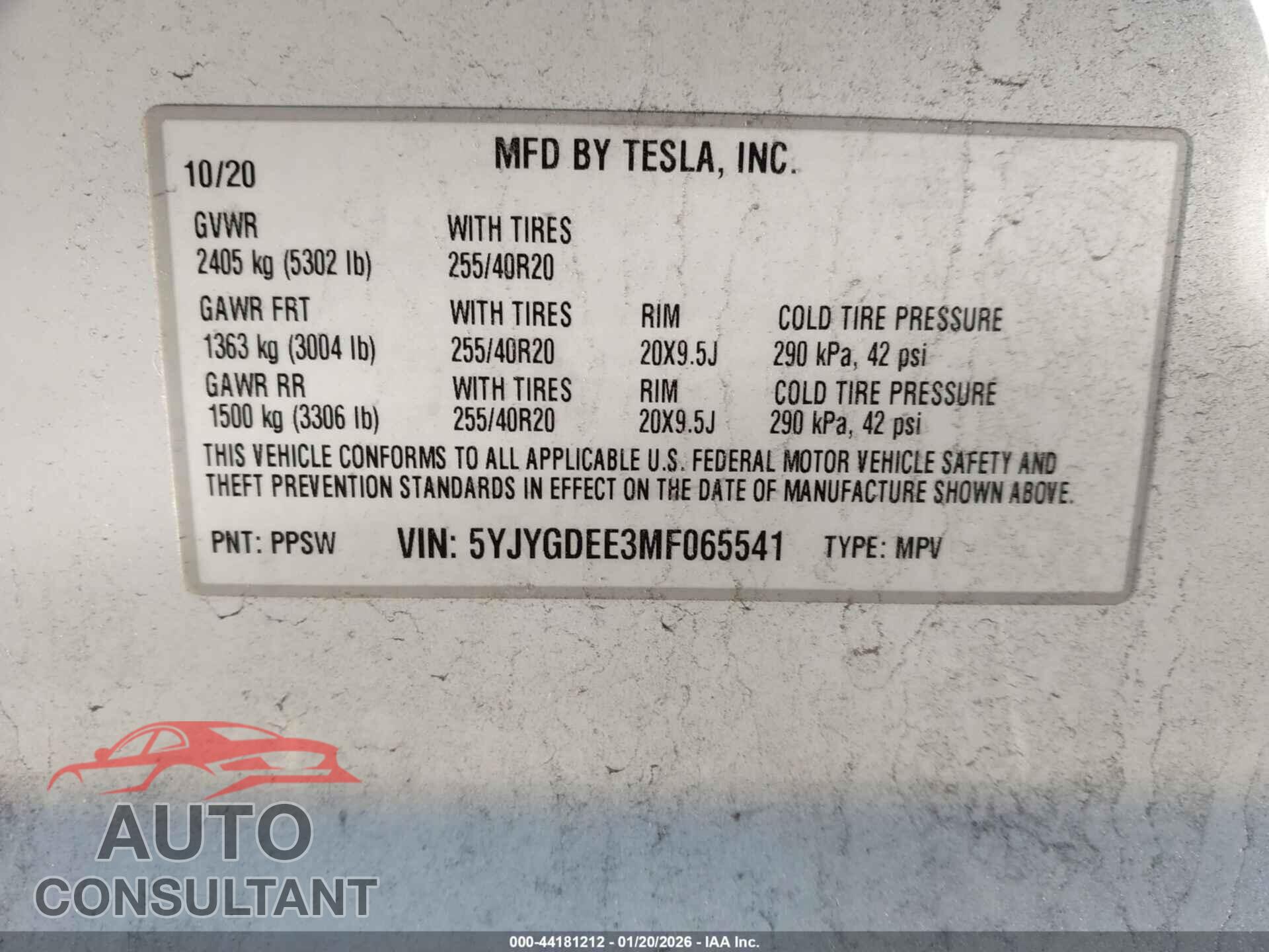 TESLA MODEL Y 2021 - 5YJYGDEE3MF065541